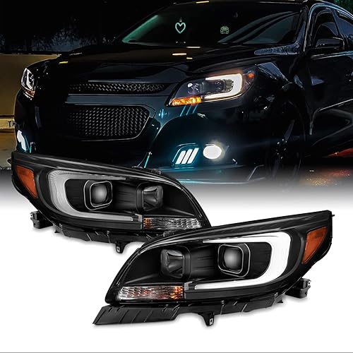 AKKON - Para 2013-2015 Chevy Malibu C-Bar LED DRL izquierda y derecha proyector vivienda faros - Negro
