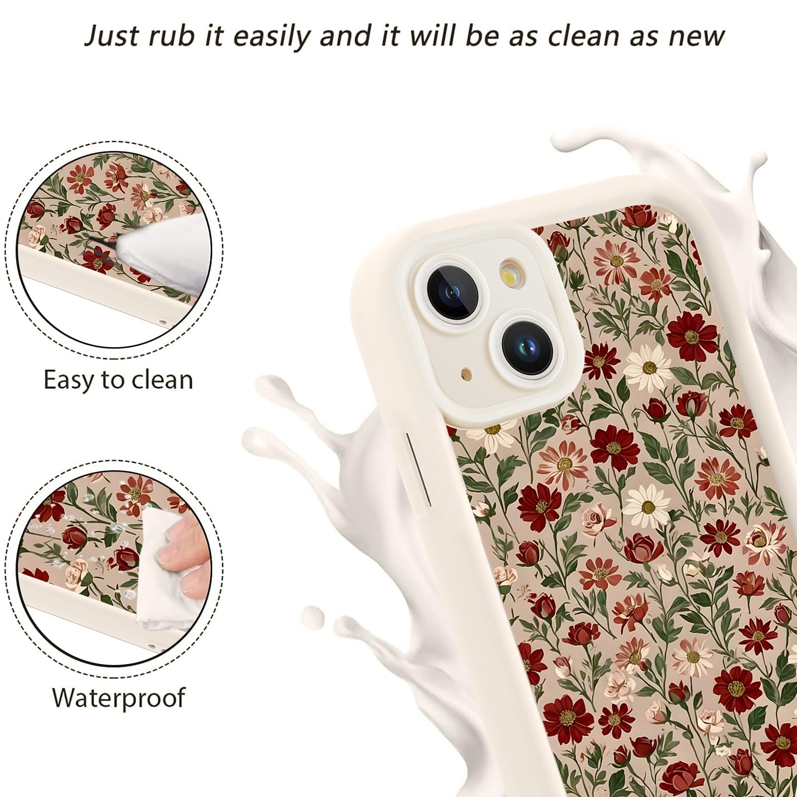 Xylota Beschermhoes voor iPhone 13 6,1 inch, esthetisch bloemenpatroon, beschermhoes, meisjes, vrouwen, dun, zachte siliconen, TPU, bumper, schokbestendig, beschermhoes voor iPhone 13, zwart