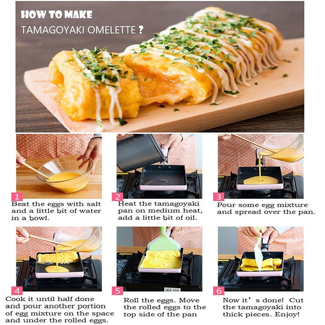 Padella Antiaderente Per Omelette Giapponese Tamagoyaki – Rivestimento In Pietra, Adatta A Induzione, Colore Rosa