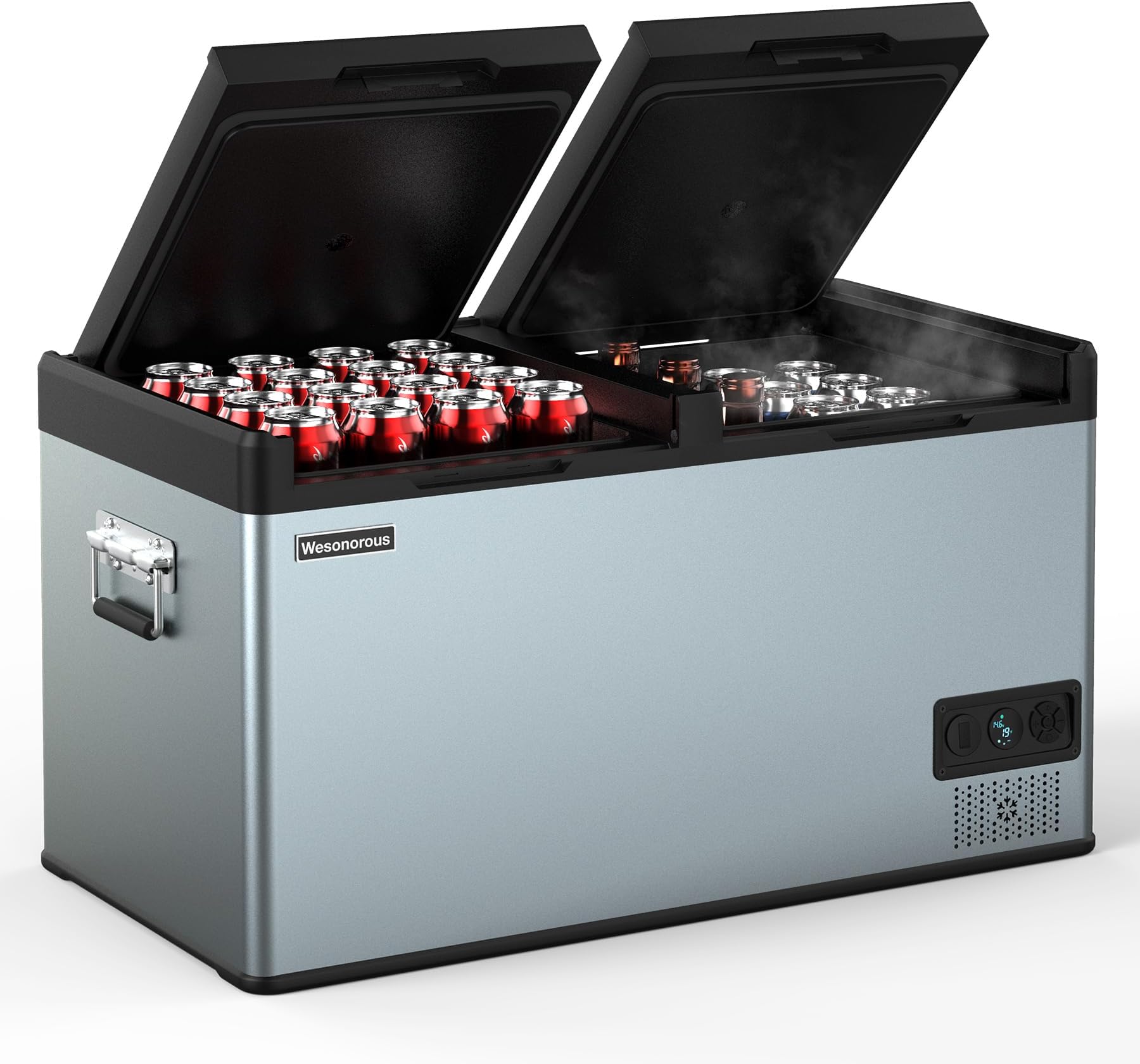 12 Volt Car Refrigerator,-10โ to 55โ 52Qt Dual Zone Car Refrigerator,12 Volt Refrigerator with 12/24V DC & 110-240V AC, for Home,Travel, RV, Truck,USB Charging
