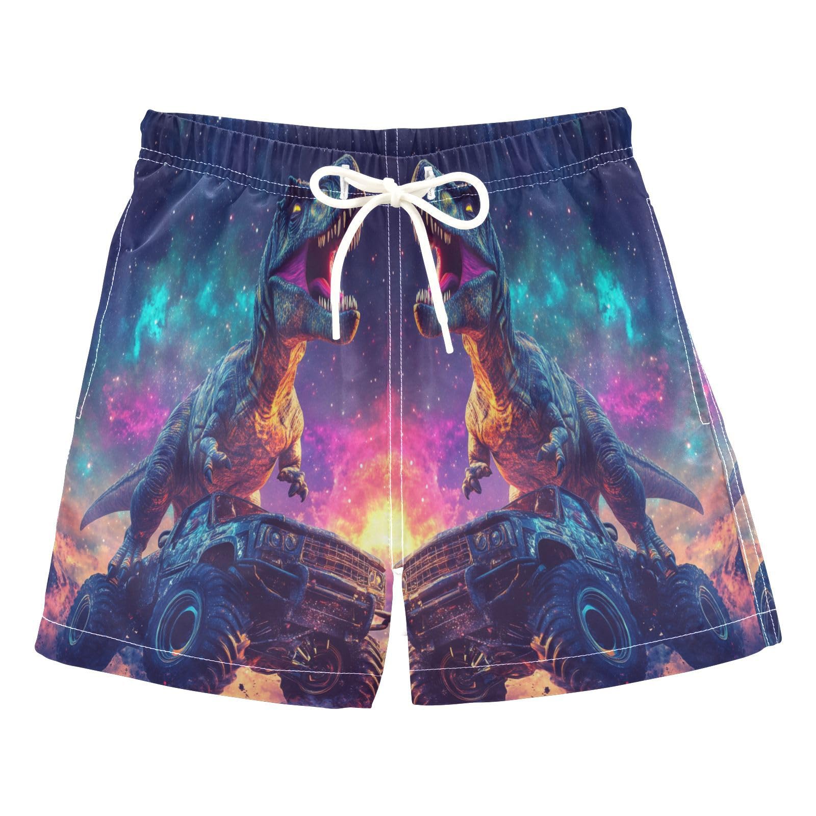 Jucciaco Boys Swim Trunk Quick Dry Beach Board Shorts Dinosaur Monster Truck Car Swimwear for Kids