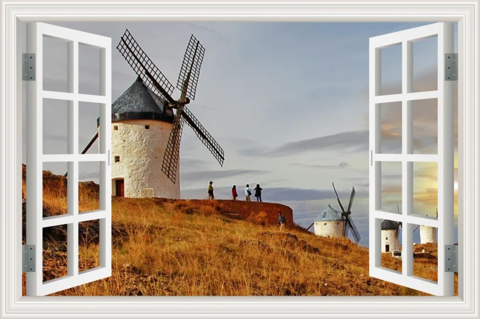 3D-Fenster-Wandaufkleber, Sonnenuntergang, Gebäude, Landschaft, 230 x 180 cm, Vinyl-Aufkleber für Heimdekoration, Himmelsblick, Fensteraufkleber, Wanddekoration, 230 x 180 cm