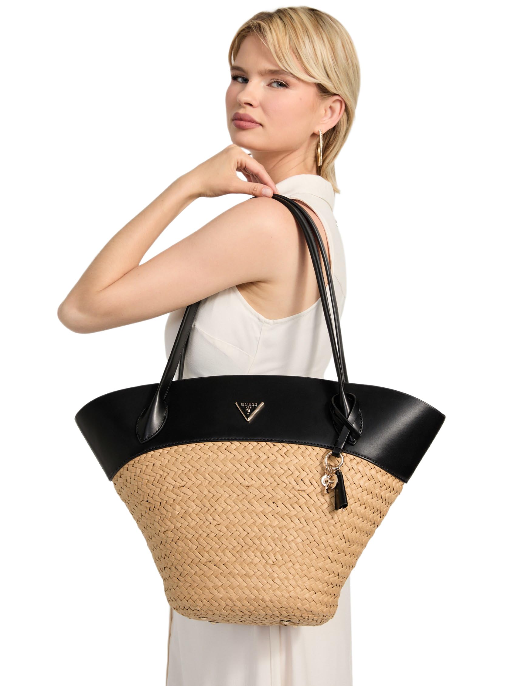 GUESS bolso de hombro bolso shopper Venere Large Tote Natural/Black marrón claro