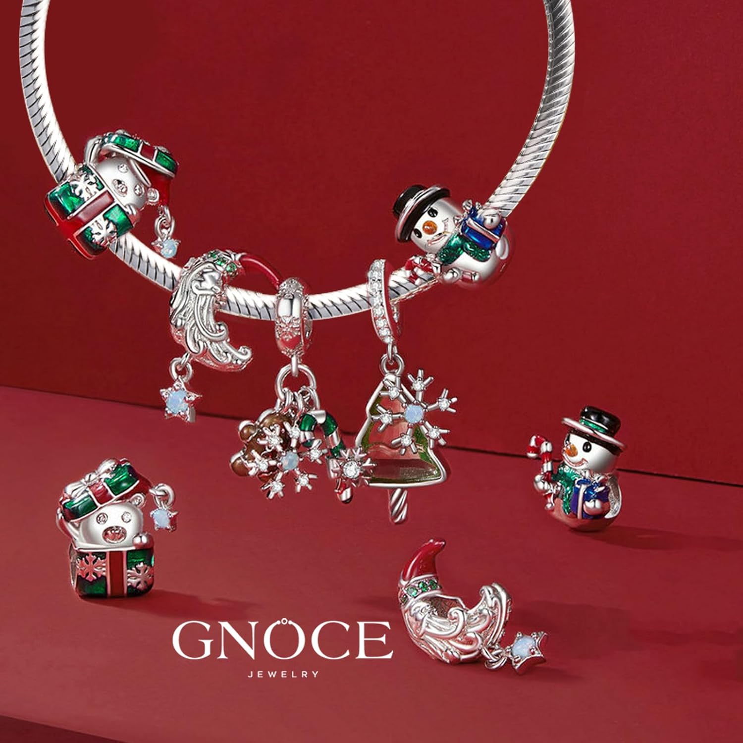 GNOCE Christmas Snowman Charm Sterling Silver Bead Christmas Charm Fit Bracelet/Necklace for Women Wife/Jewelry Gift - Image 4