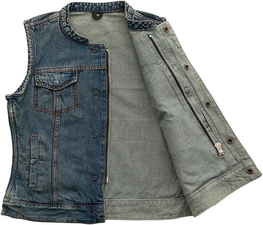First Mfg Co Lexy Vest: 1" Collar, Covered Snaps, Cropped Zipper, Conceal Carry, Pockets Ideal for Hot Weather & Riding