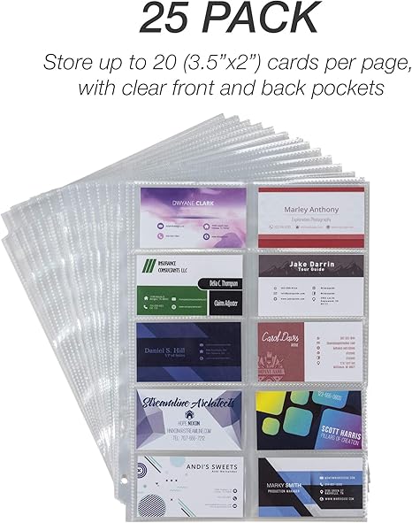 Amazon Com Samsill Business Card Sleeves 25 Pack Holds 500 Business Cards 3 5 X 2 Inch 20 Per Page Archival Safe 3 Hold Punched Fits 8 5 X 11 Inch Ring Binder Office Products