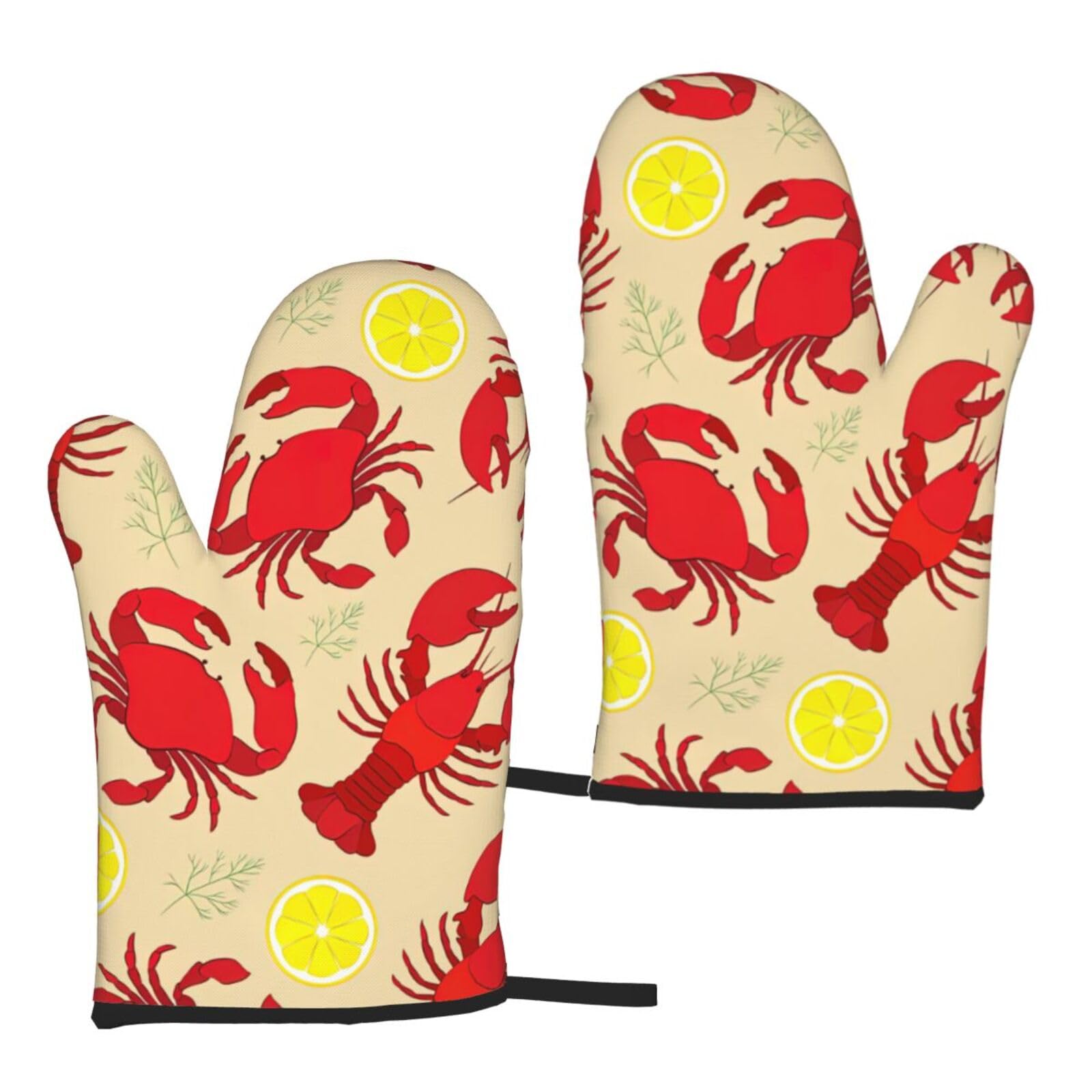 Lobster And Crab Print Heat Resistant Universal Fit Oven Microwave Gloves Home Cooking Baking Grilling