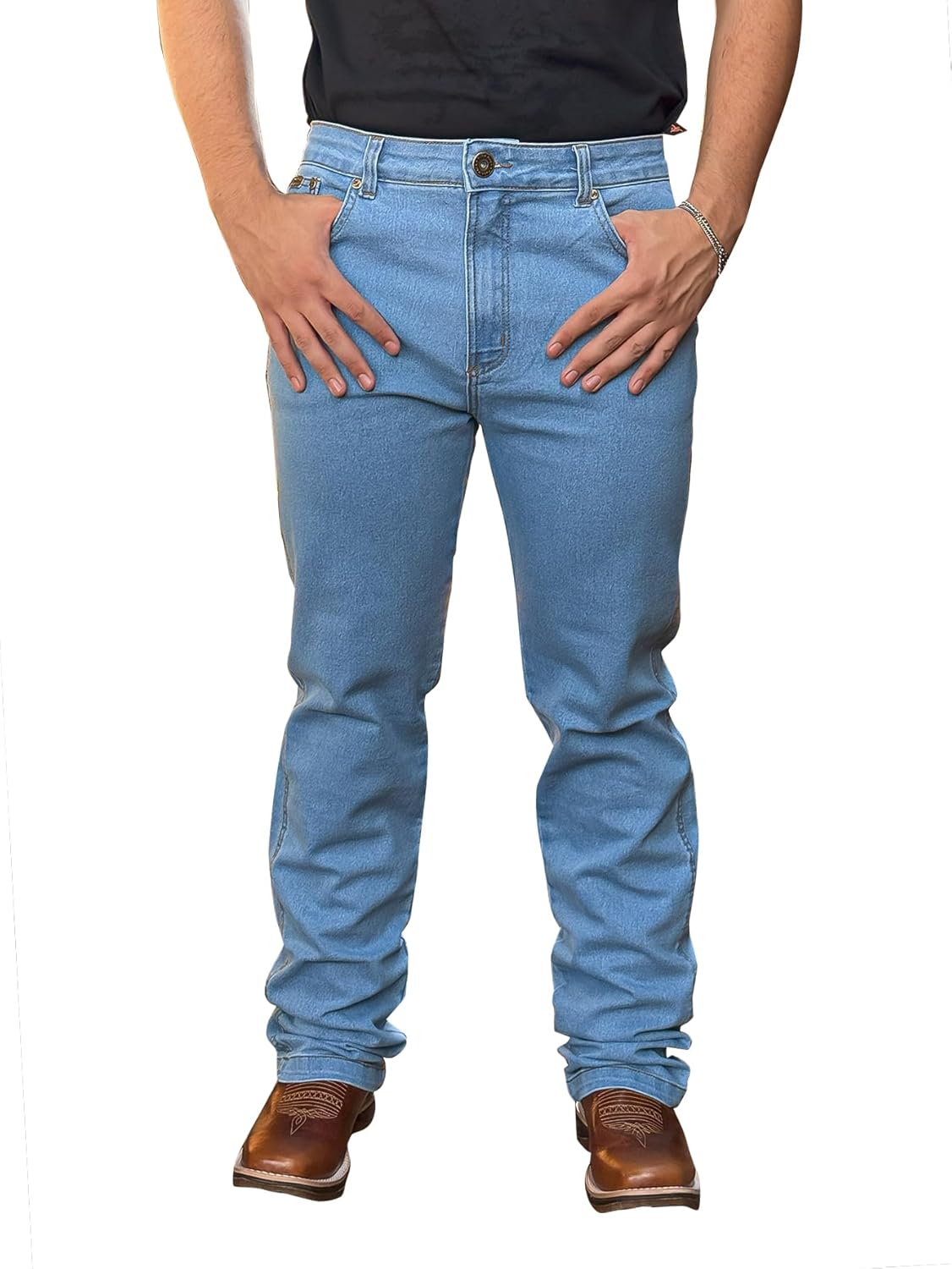 Calca Country Jeans Masculina Peão Rodeio Agro Pura Raça Tradicional Rodeio Cavalgada Elastano Barra Larga