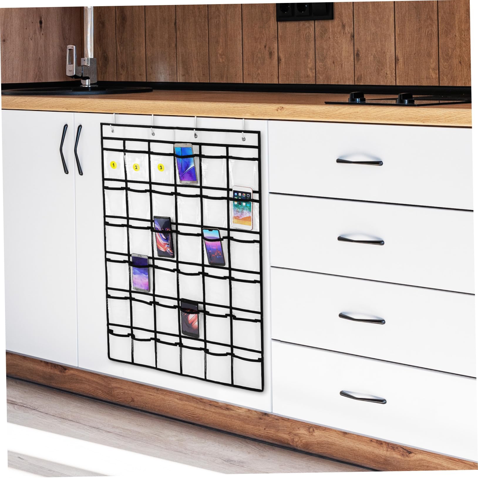 Organizador Colgante de Bolsillos para Puerta Blanco PVC Transparente