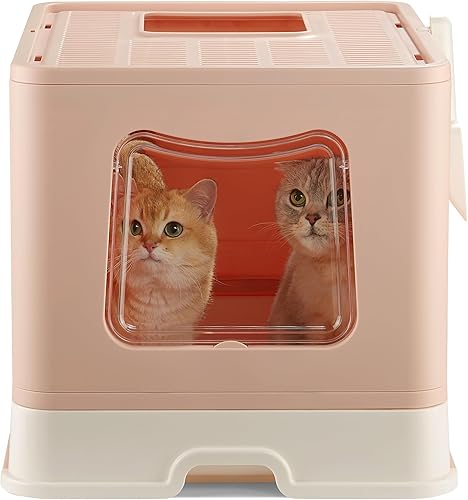 Vealind Caja de arena extragrande para gatos con tapa para gatos grandes o gatitos, caja de arena plegable con cuchara para varios gatos, caja de