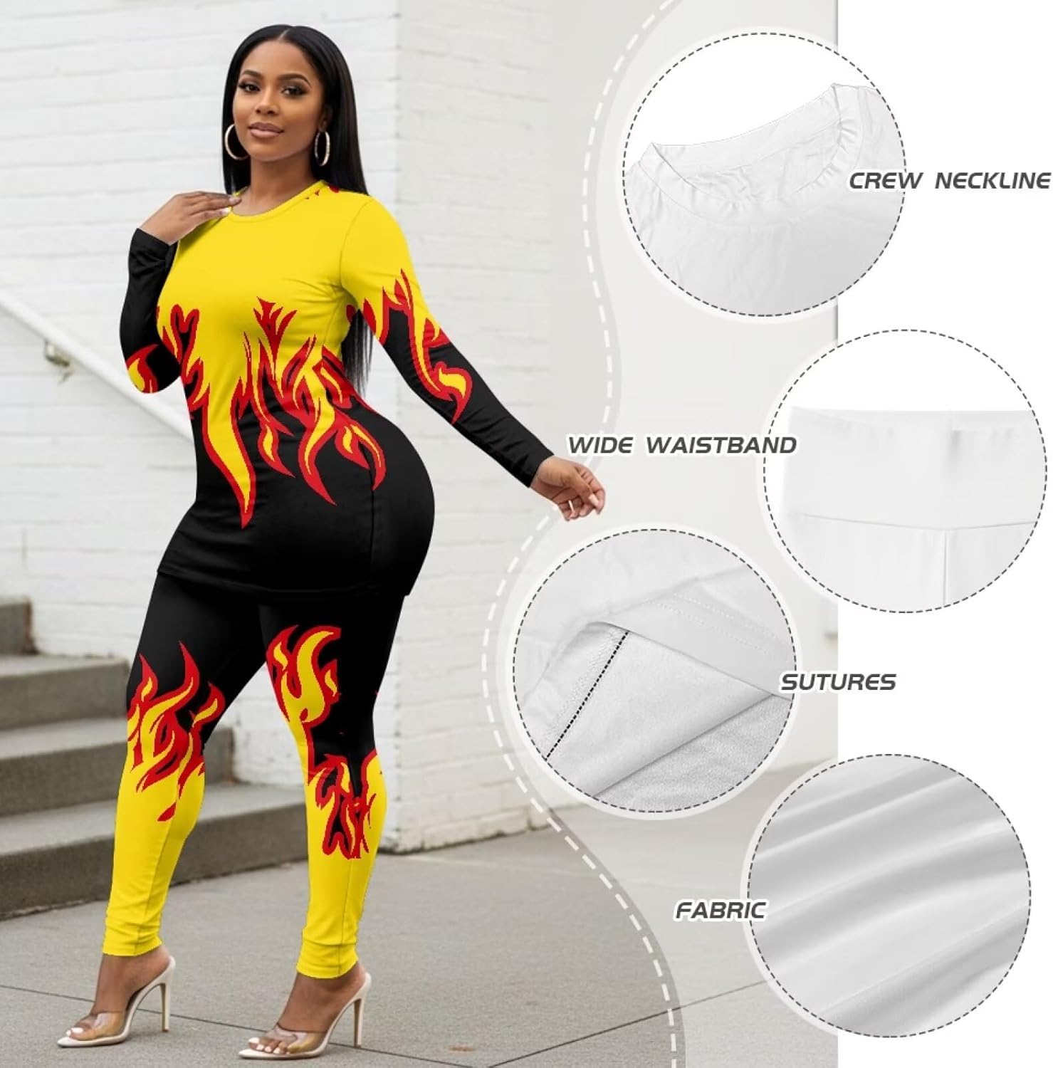 Yuuxorilu Leggings for Women 2 Piece Outfits Set Casual Long Sleeve Tracksuit Gym Clothes