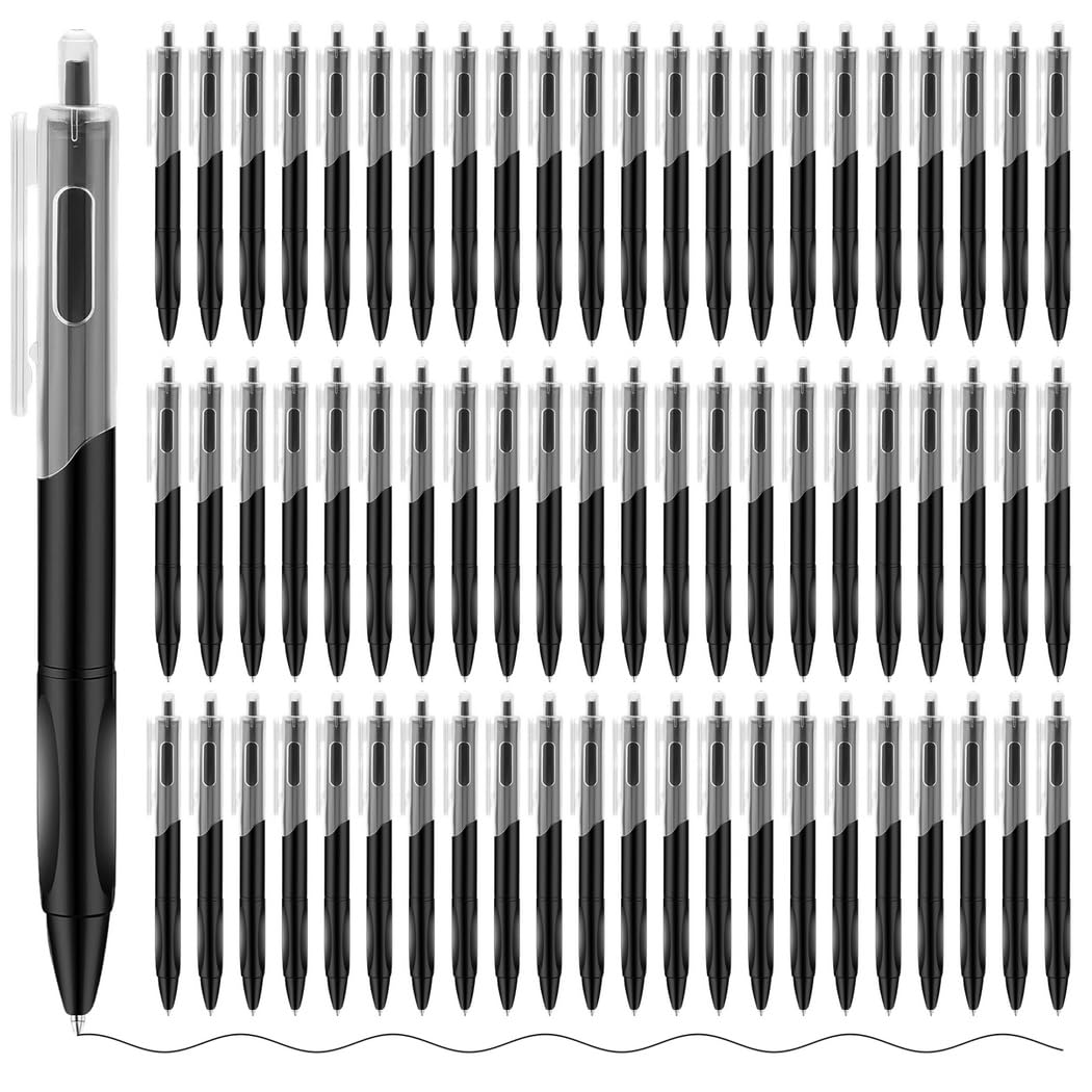Generisch 72 Stk. Kugelschreiber, ausziehbar, schwarze Gelstifte mit weichem Gummi-Griff, 0,5 mm feine Spitze für flüssiges Schreiben, schnell trocknende Tinte für Journaling, Zeichnen, Bürobedarf