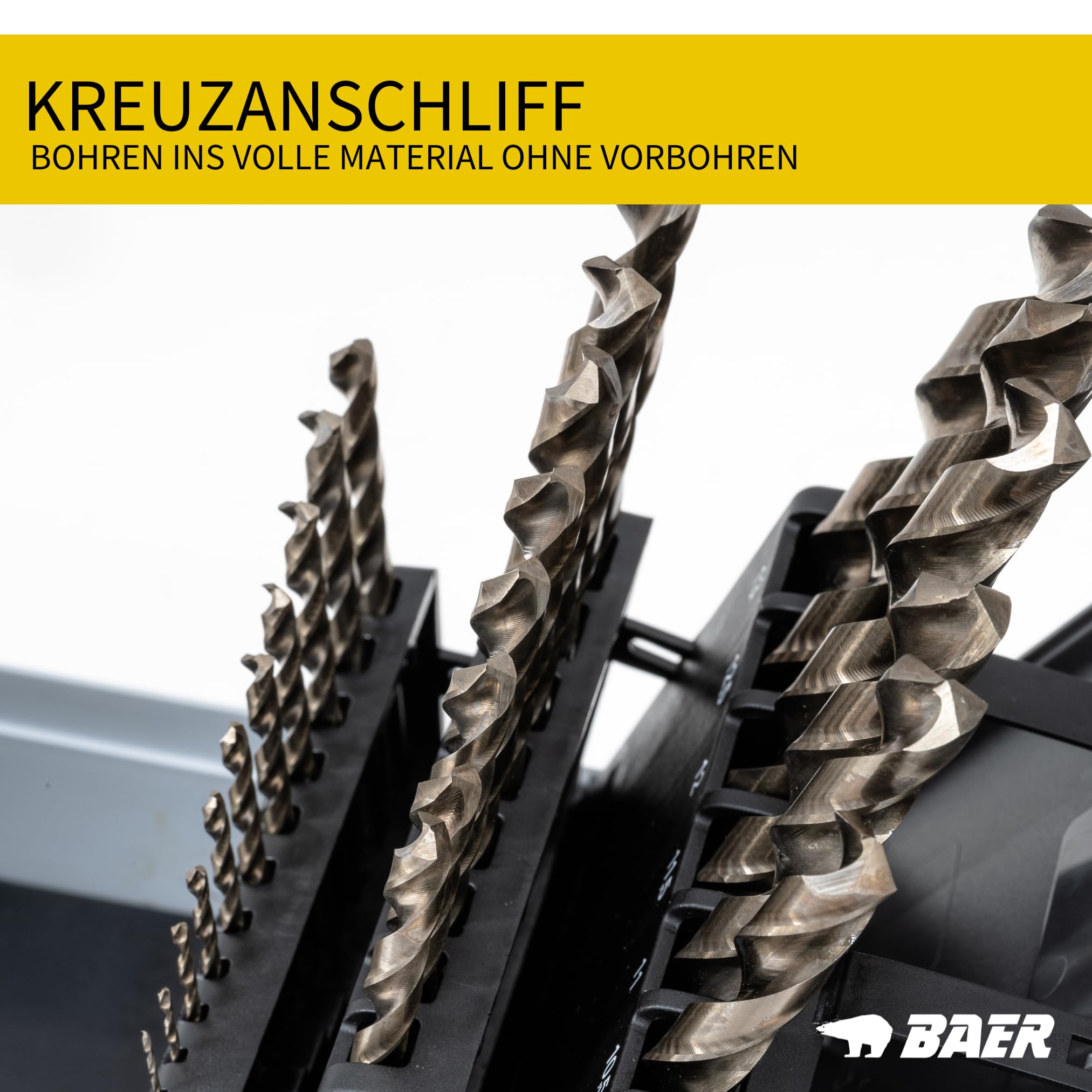 BaerCoil BAER HSSE - Juego de brocas de acero inoxidable (25 piezas, 1 – 13 mm en incrementos de 0,5 mm, 5% de acero de alta velocidad de cobalto, para hierro, acero y bronces de hasta 1300 N/mm², etc