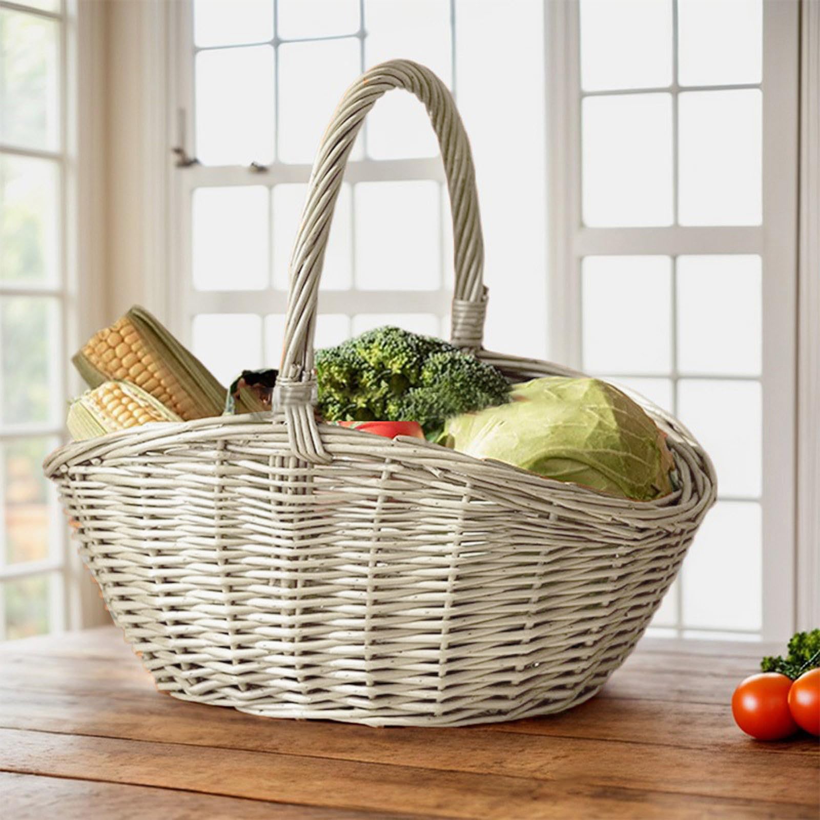 Générique Panier en Osier Naturel de Grande Capacité, Panier de RéColte Pastoral Tissé Conteneur Portable avec PoignéE pour Pique-Nique, Jardin, Cadeaux
