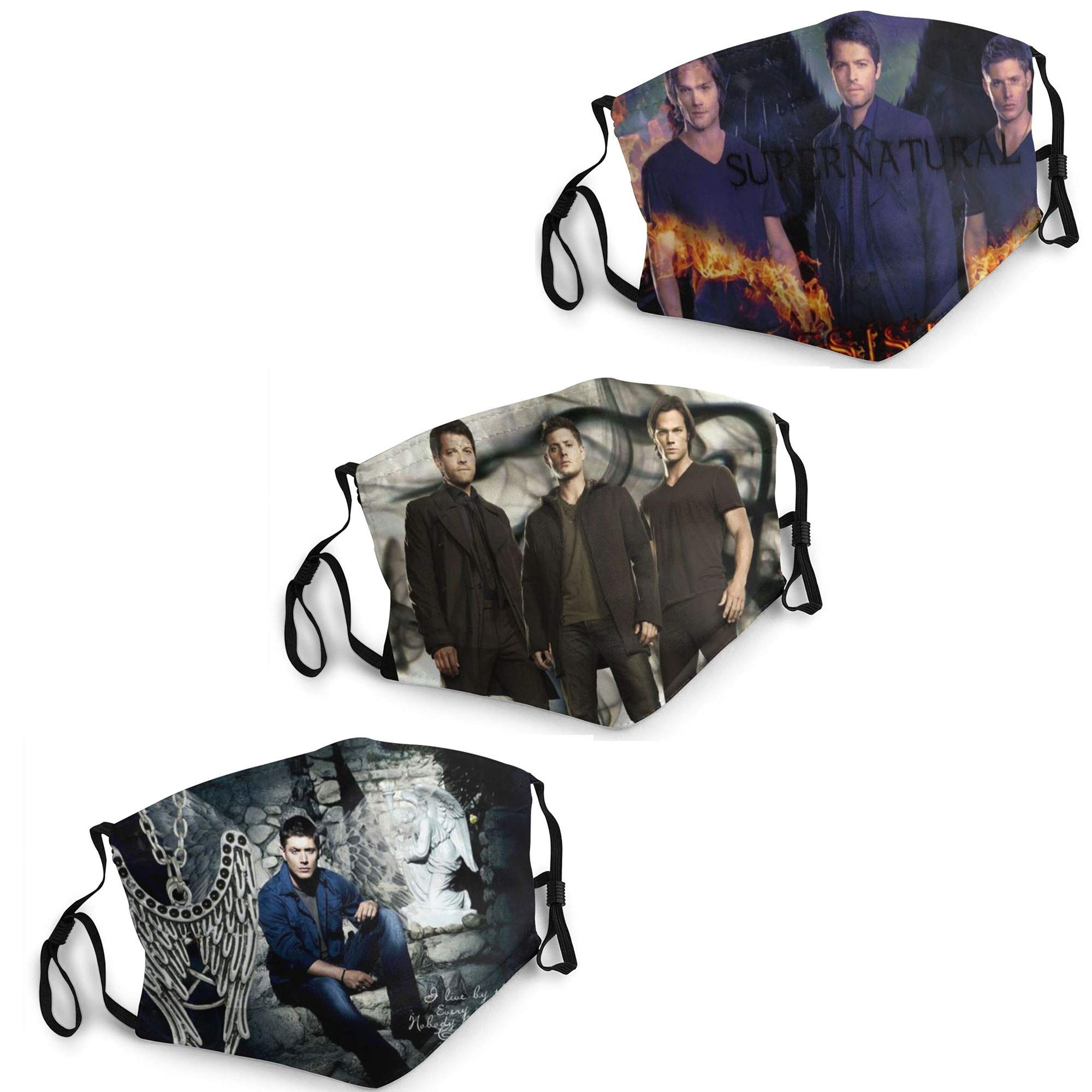 Supernatural Face Mask Washable 3PC with 6 Filters Mouth Cover Party Decoration Cosplay