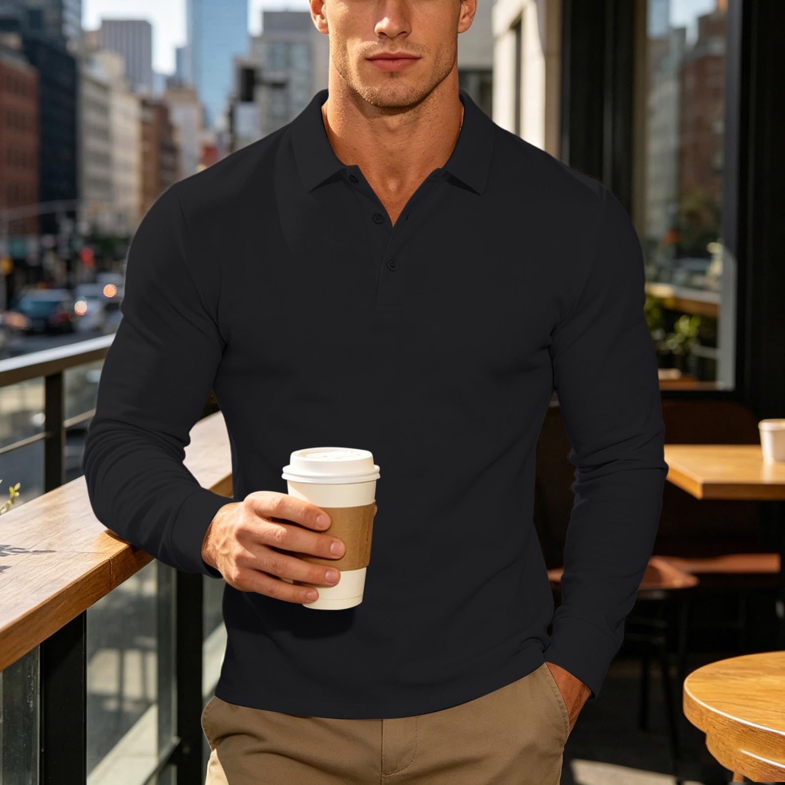 Poloshirt Homme Manche Longue Habit Décontracté Polo Manche Longue Homme Décontracté Haut Mode Tee Shirt Basique Vêtements Travail Vetement Outdoor Habit Plage Haut Doux Vêtements Extérieure Vetement