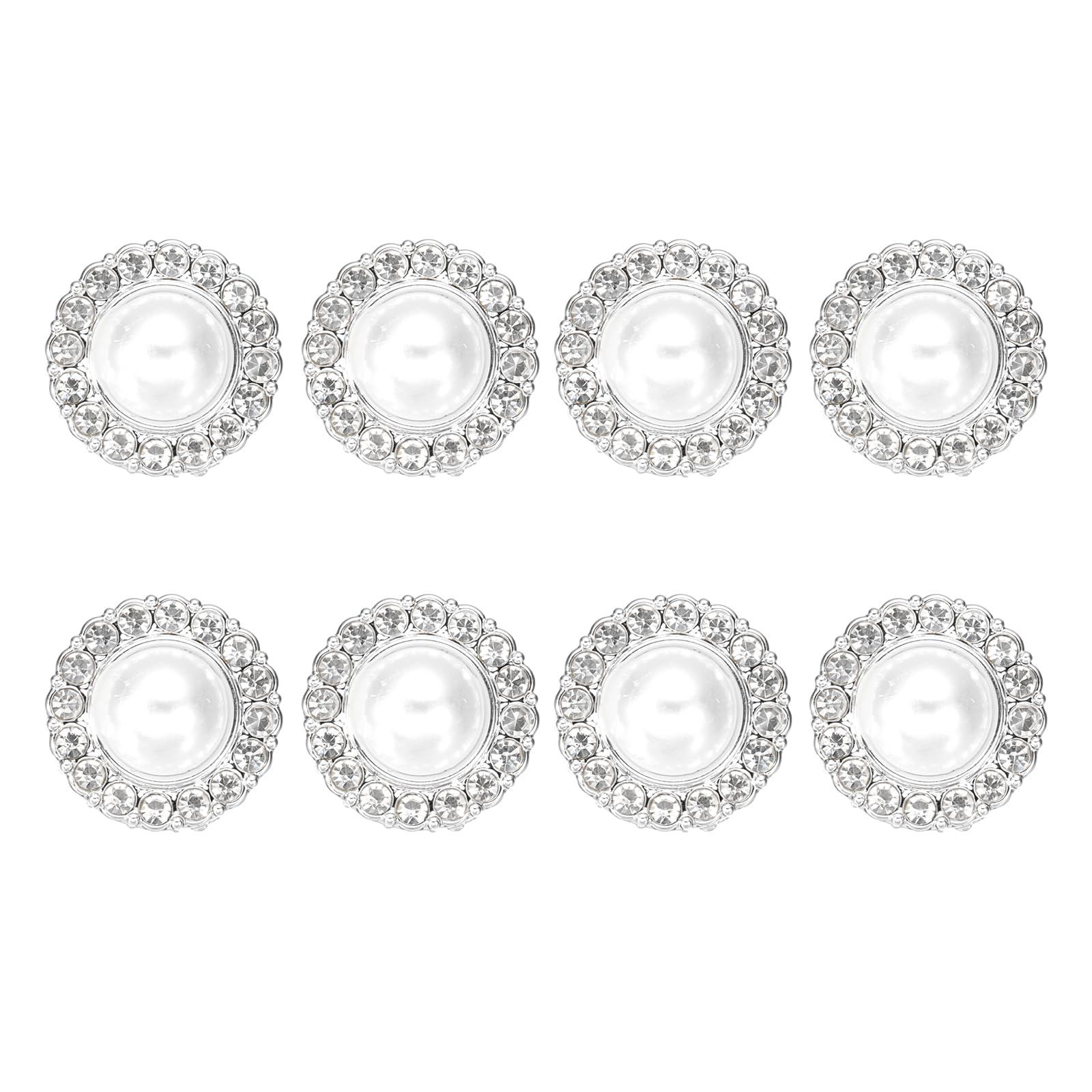 sourcing map 8Pcs Rhinestone Faux Pearl Buttons, 15mm / 0.59" Fashion Vintage Button Round Sew on Embellishments for Clothing Sweater Coats Suits Dress Knitting Decoration, Silver