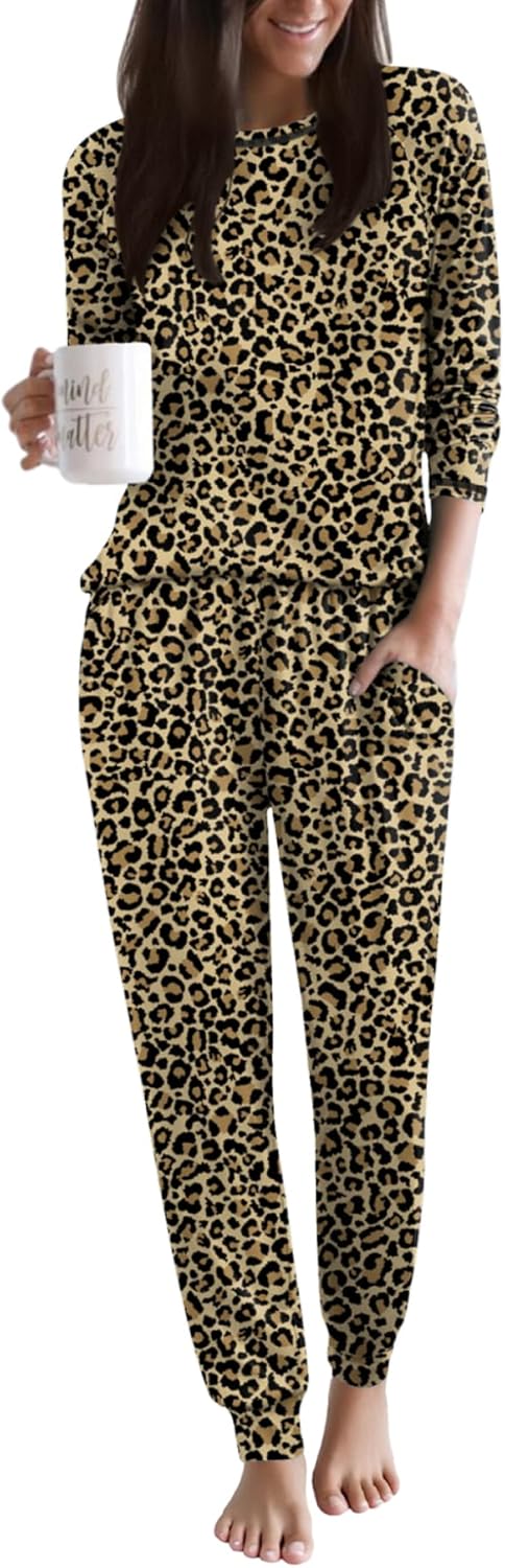 Ekouaer Women Pajama Sets 2 Piece Long Sleeves and Joggers Sleepwear Set Soft Pjs Lounge Set with Pockets