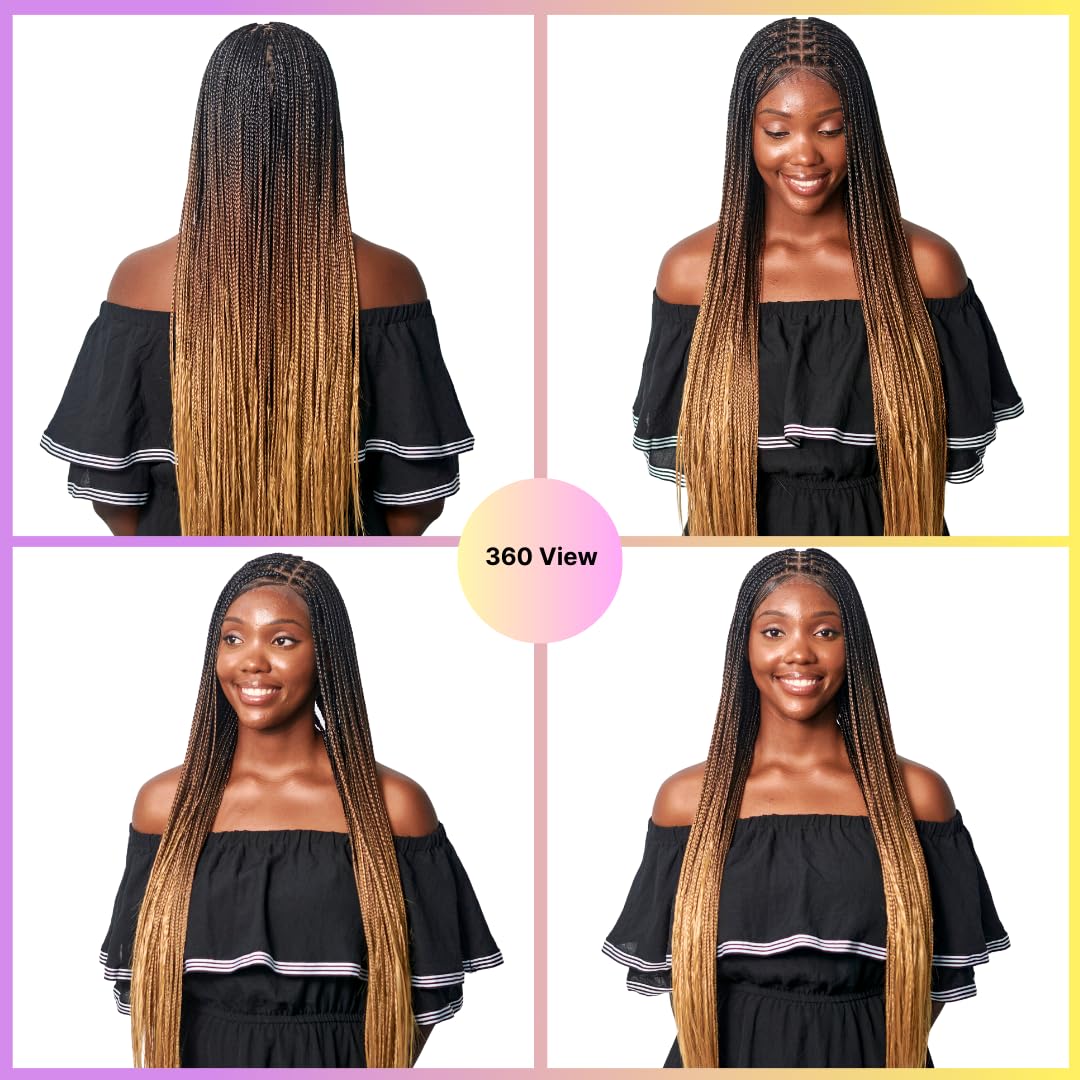 32 Inch Full Lace Knotless Braided Wig Heat Resistant Glow in Dark Human Hair Lace Front Wig - 32-Inch Silky Bone Straight  main image 4
