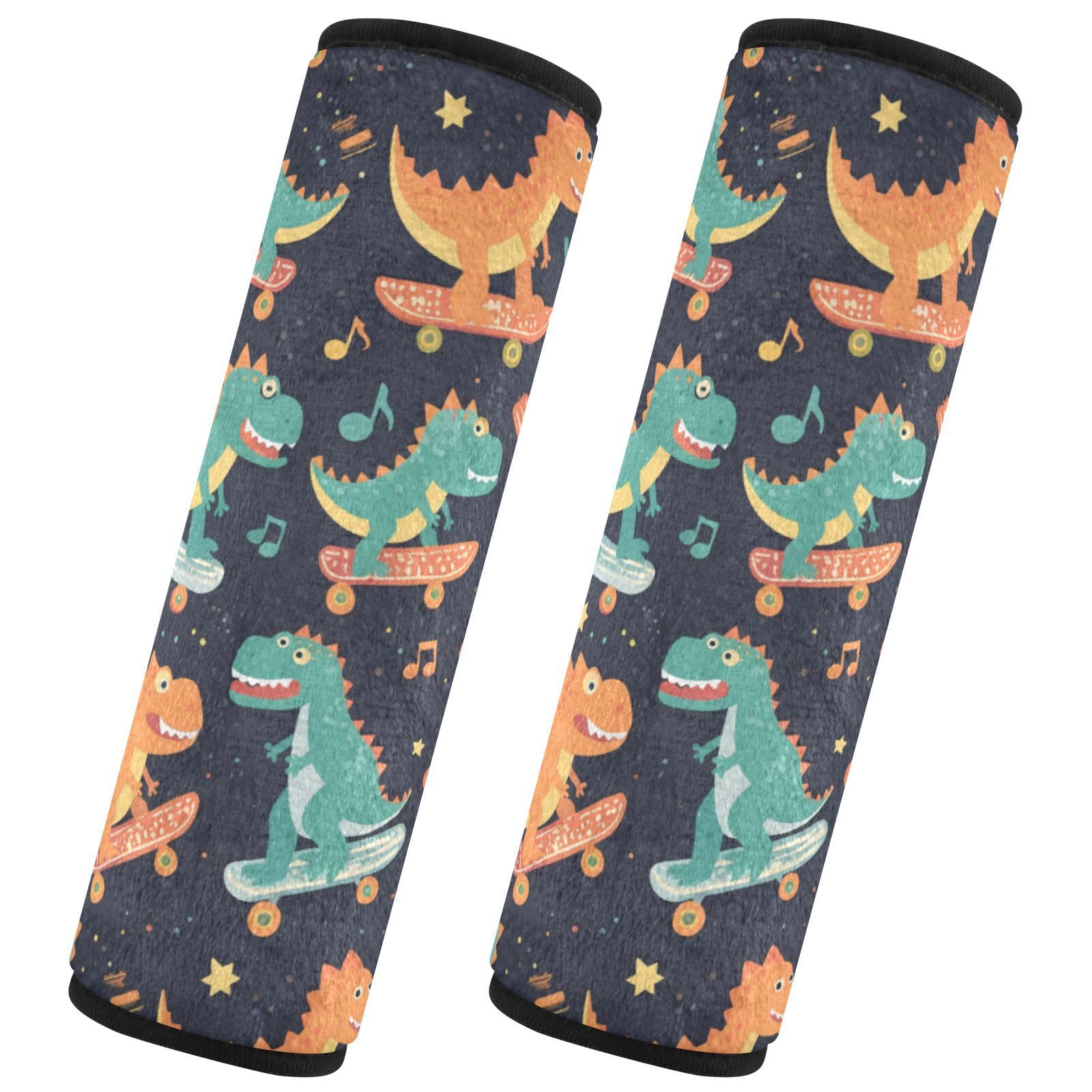 Seat Belt Covers 2 Pack Dinosaurs Skateboards Car Seat Strap Covers Super Soft Musical Notes Stars Car Seat Neck Cover for Boys Girls Adults Babies S