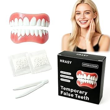 Moldable False Teeth Temporary Denture Set for Men Women, Upper Lower Natural Looking Cosmetic Cover for Photo, Events or Daily Confidence