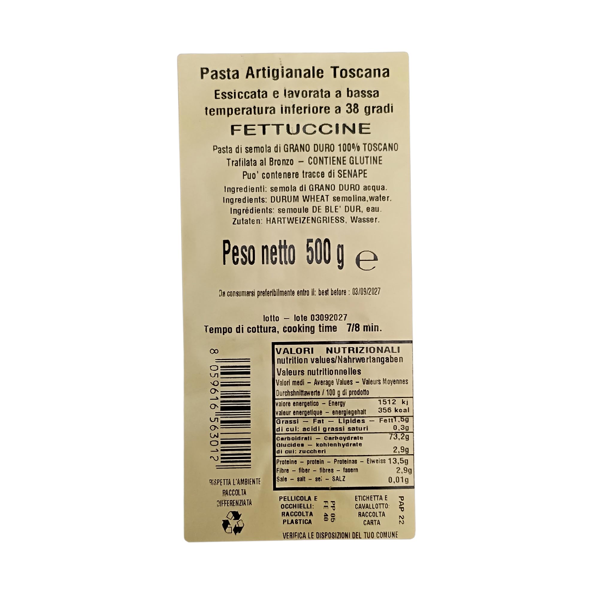 Pag Fettuccine - Pasta artigianale toscana Trafilata al bronzo 100% Grano italiano - 12 confezioni da 500 g
