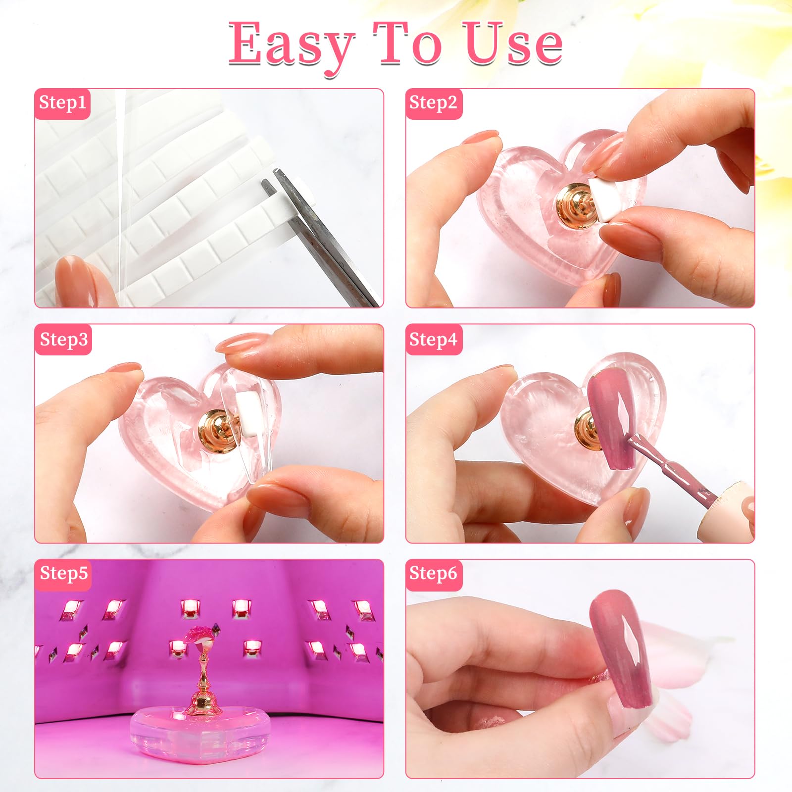 Soporte para uñas acrílicas a presión para pintura, herramientas de práctica con masilla reutilizable, suministros técnicos imprescindibles para hogares y salones (rosa) 5