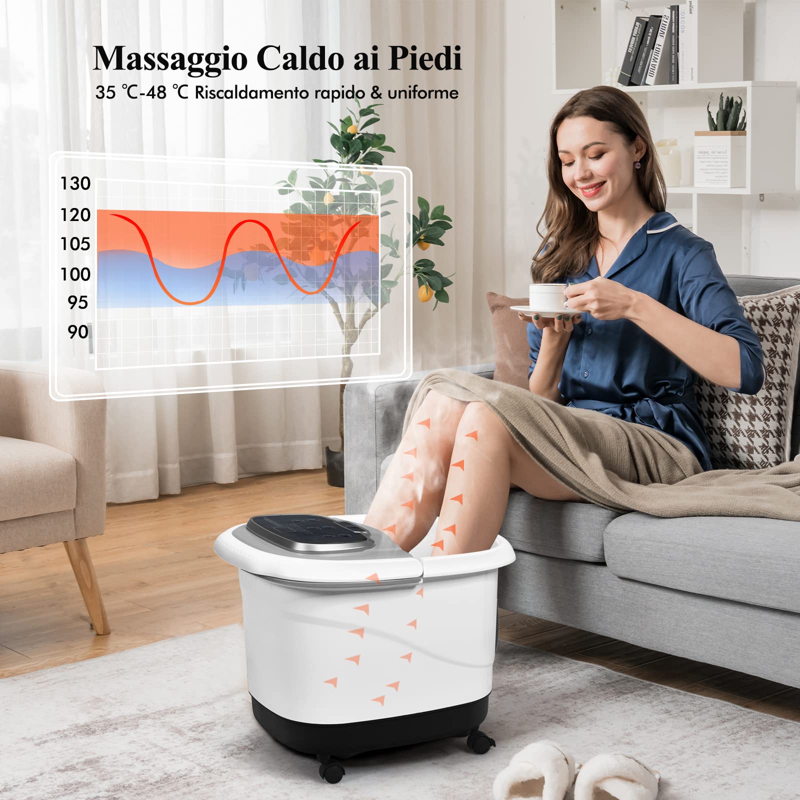 RELAX4LIFE Pediluvio Idromassaggio Elettrico 3 in 1 con Doccia, Riscaldamento Rapido e Mantenimento Temperatura, Sterilizzazione a Infrarossi e Timer 60min, Copertura con Rotelle(Grigio)