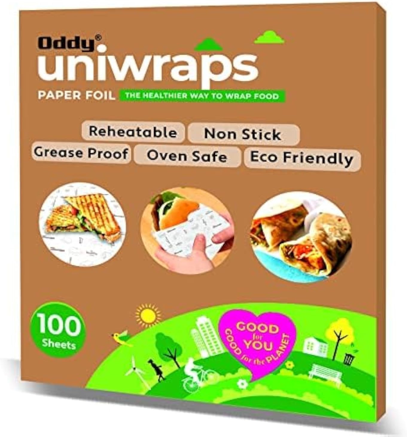 Oddy Uniwraps Food Wrapping Paper Sheets | Wrap Roti, Parantha, Sandwich, Burger & More! Keep Food Safe & Fresh | 10x12 Inches, Pack of 100 Sheets