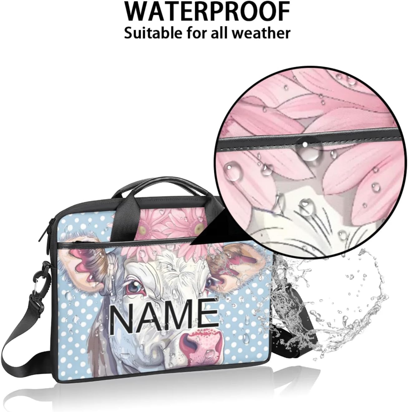 Custom Laptop Bag with Name Personalized 15 Inch Shoulder Computer Bag