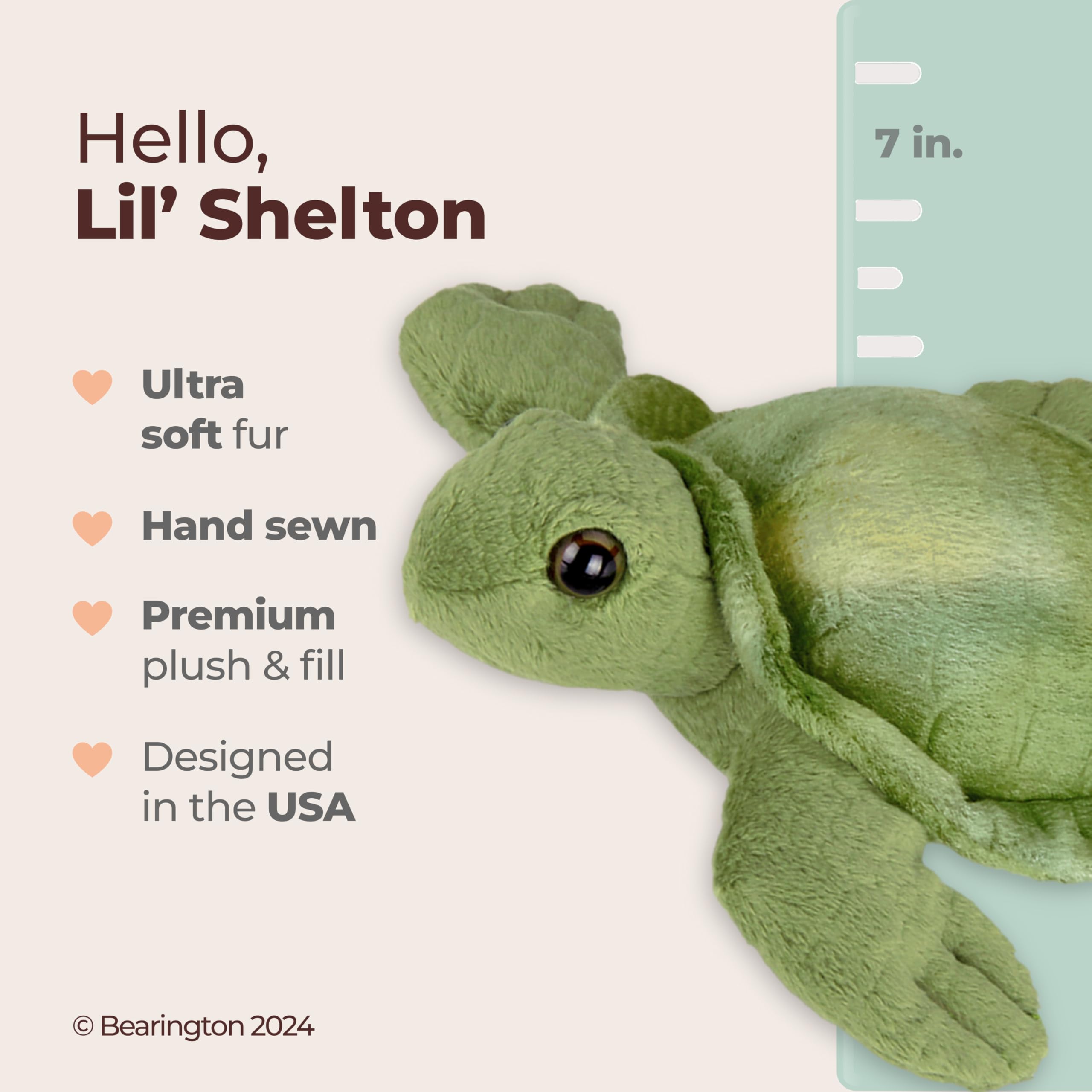 Bearington Collection Lil' Shelton Plush Sea Turtle Stuffed Animal, 7 Inches - Turtle Plush