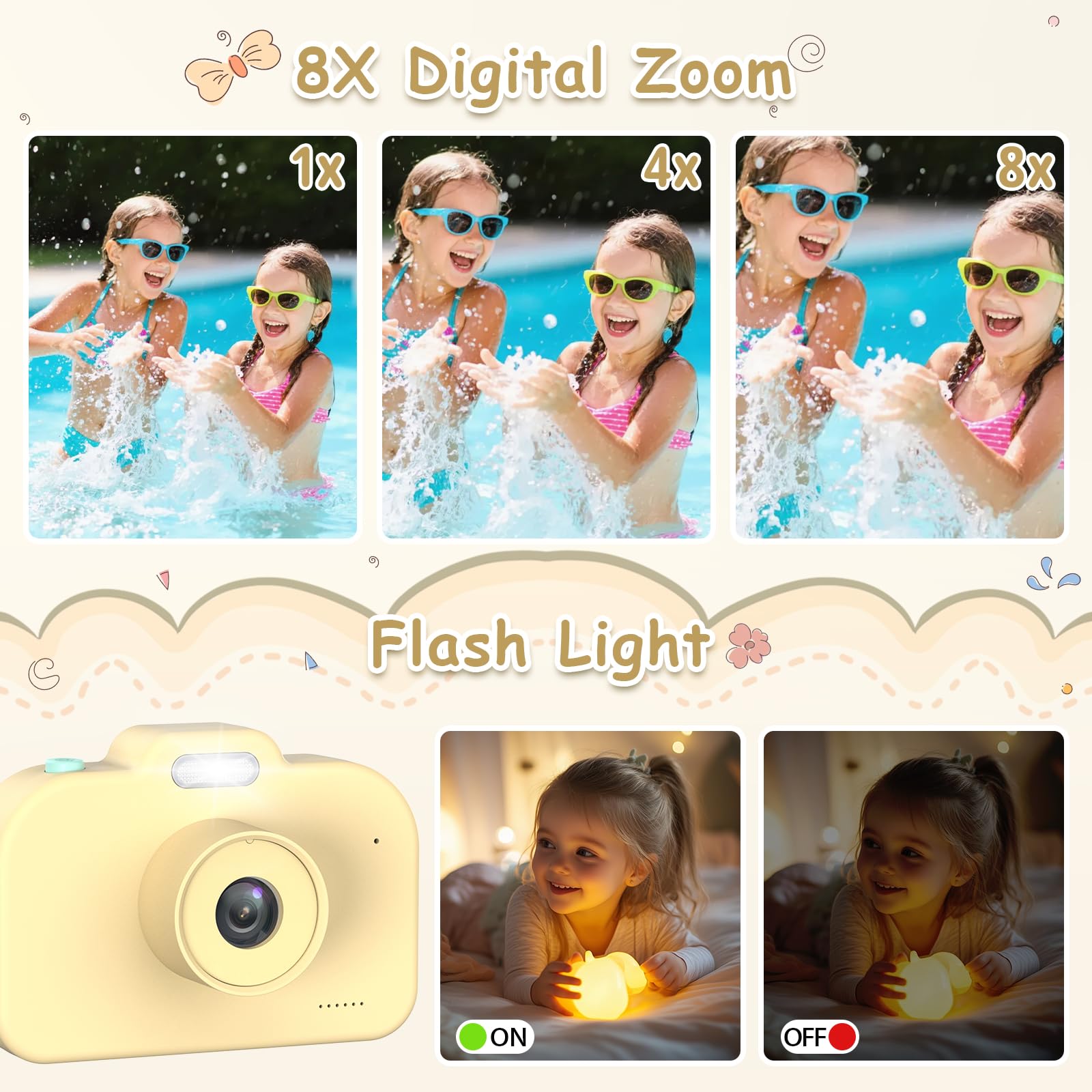 Cámara Fotos Infantil, 1080P HD Cámara Digital para Niños, 2,0" Camara de Fotos con Tarjeta de 32 GB, Regalos para Cumpleaños de Navidad, Juguete para Niñas Niños 3 4 5 6 7 8 9 10 11 12(Amarillo)