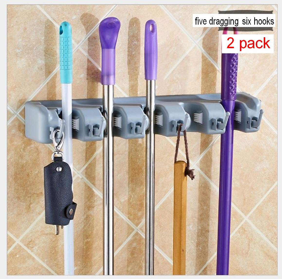 TX® 2 piezas 3 colores soporte de escoba montado en la pared, organizador de escoba y trapeador
