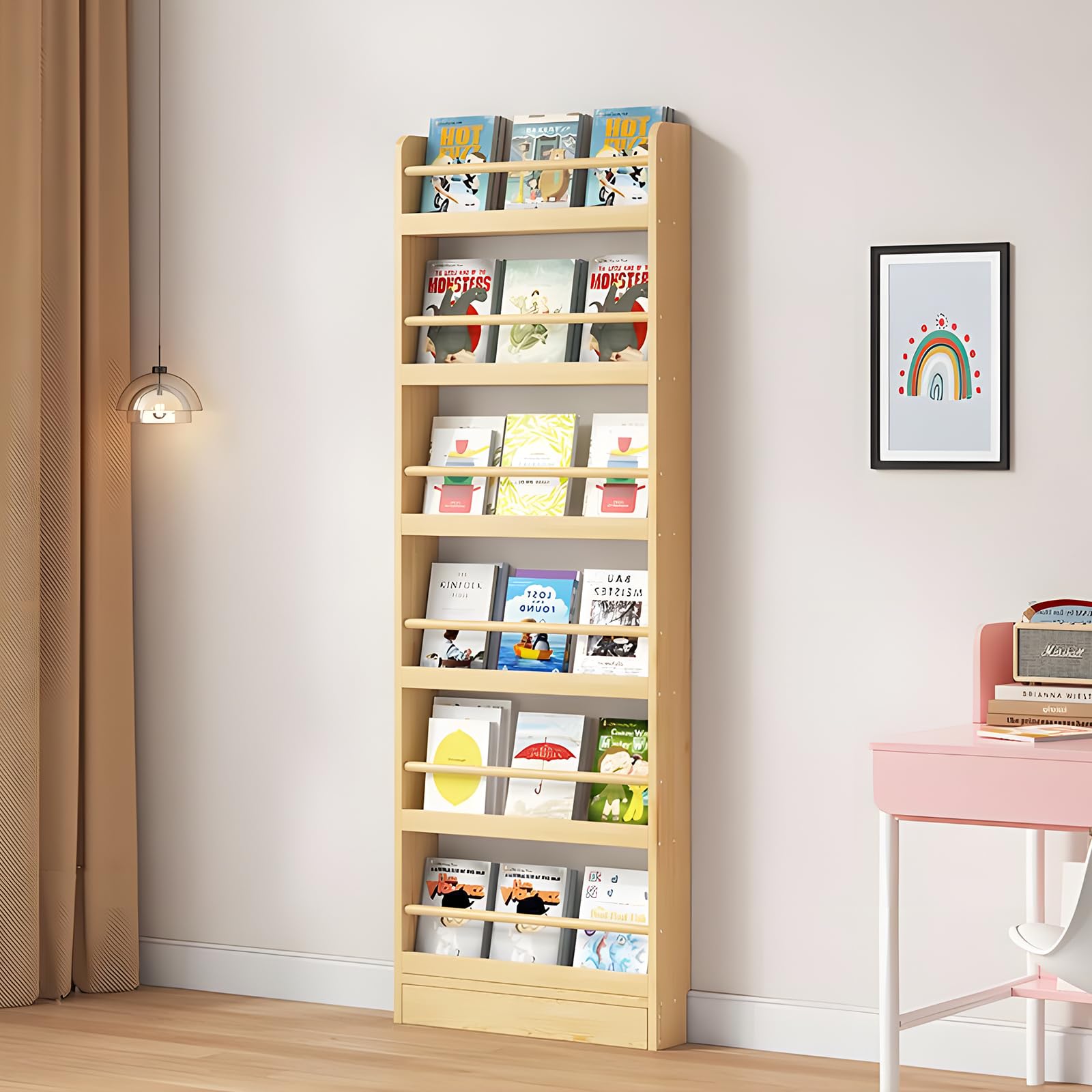 JFOZDM Kids Bookshelf, Book Shelf for Kids Room, 3/4/5/6 Tier Wall Mounted Bookshelf, Space-saving/Anti-dumping, Toy/CD/Book Organizer, Kids Bookcase for Child's Room/Home/Living Room