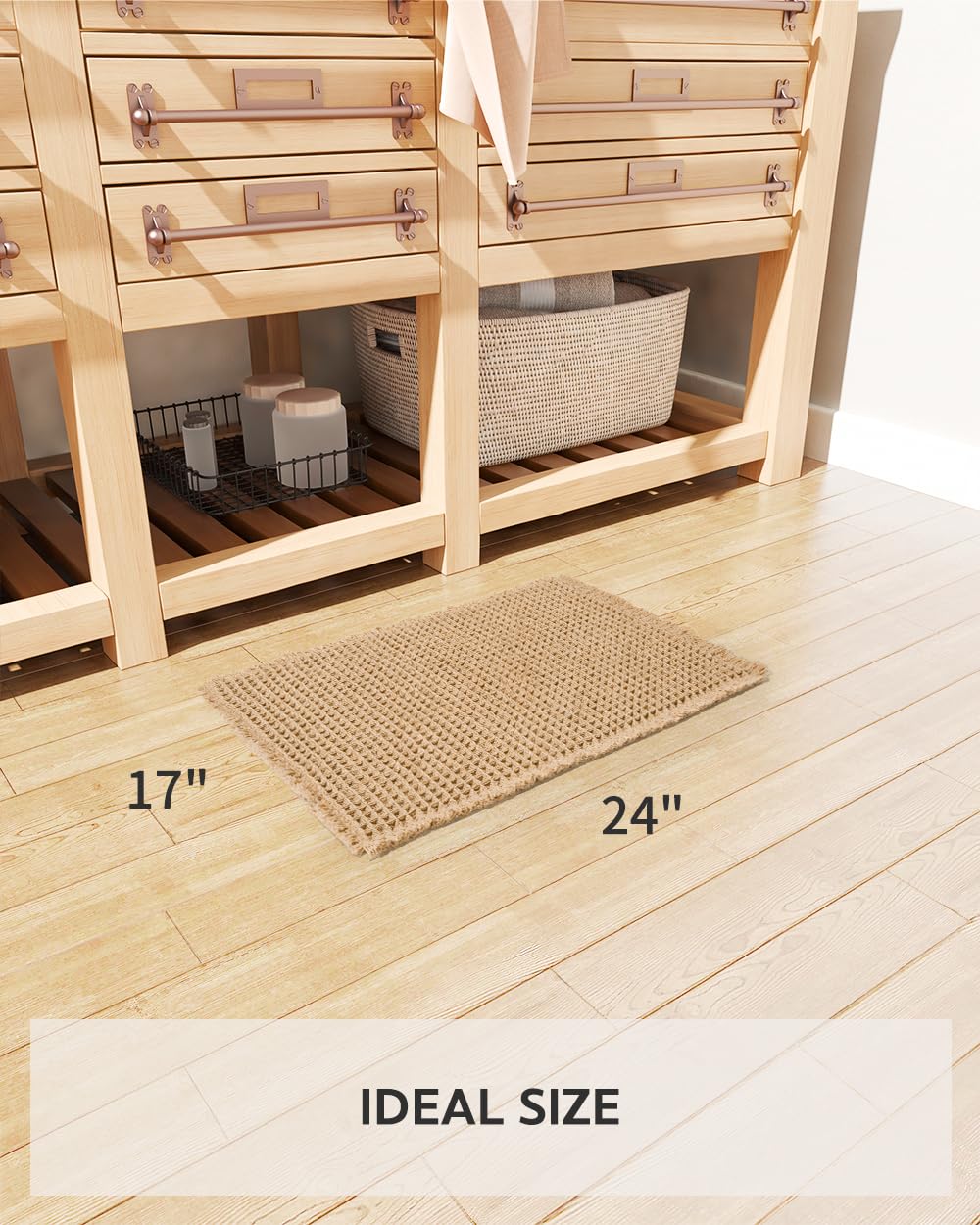 Tapete de baño con borlas absorbente, antideslizante, ultrasuave, lavable a máquina, para el suelo del baño, 17 x 24 pulgadas 7