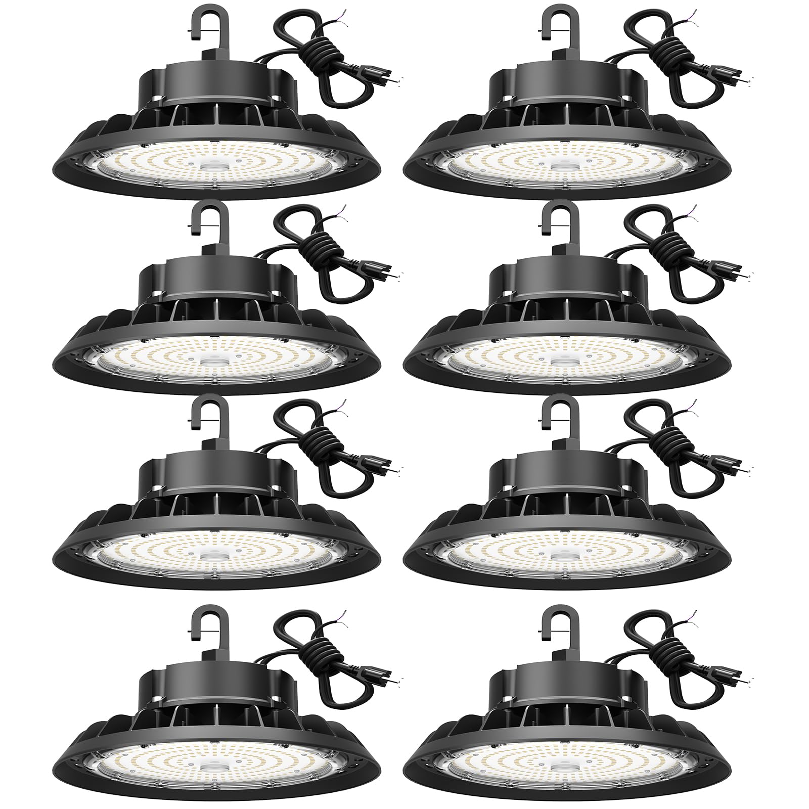 UFO LED High Bay Light 100W 8Pack, High Bay LED Shop Lights 14,000LM Dimmable, 6' Cable with US Plug, Hanging Hook, Safe Rope, High Bay LED Light for Warehouse Factory Barn Shop