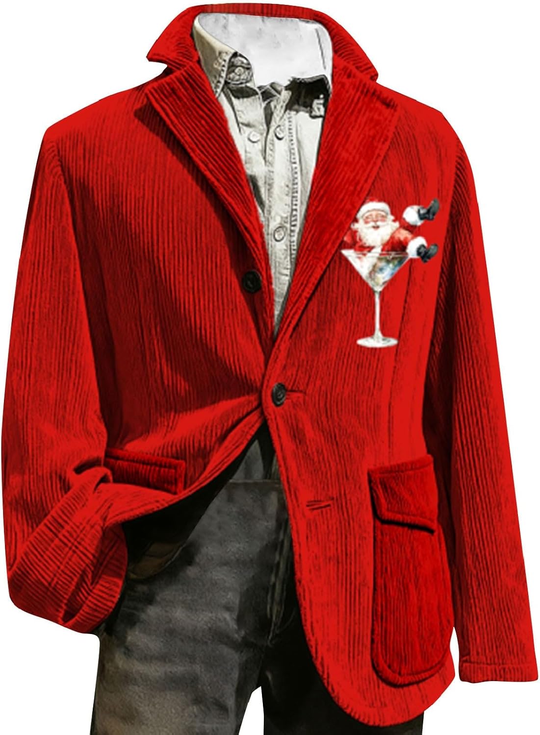 Mens Corduroy Blazers Casual Notch Lapel Single Breasted Suit Jackets Business Formal Wedding Tuxedo Sport Coats