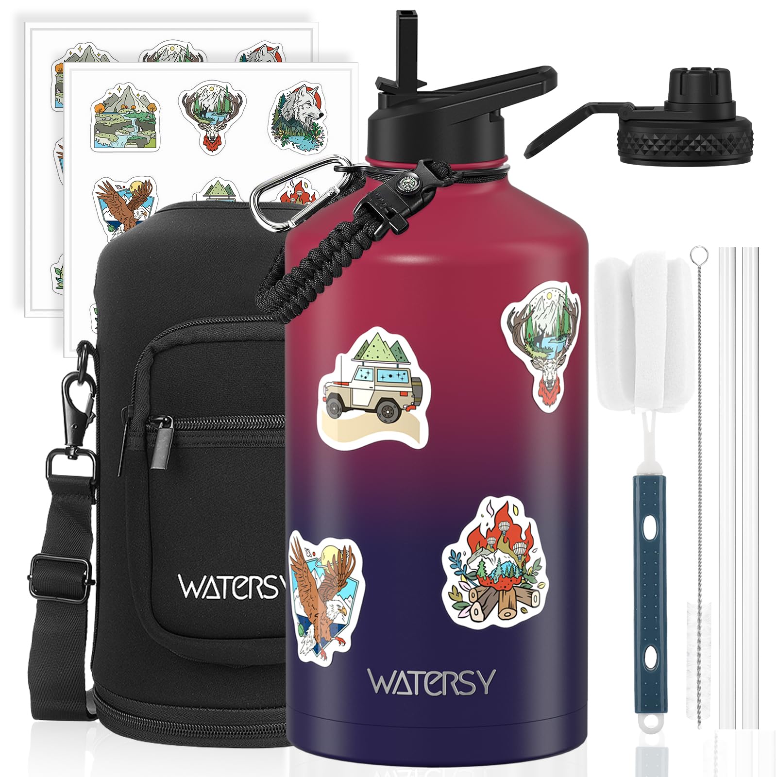 1 Gallon Water Bottle Insulated(Cold for 48 Hrs),BPA Free&Leak Proof,128oz Stainless Steel Water Jug,Large Water Bottle with Straw Spout Lids for Gym,