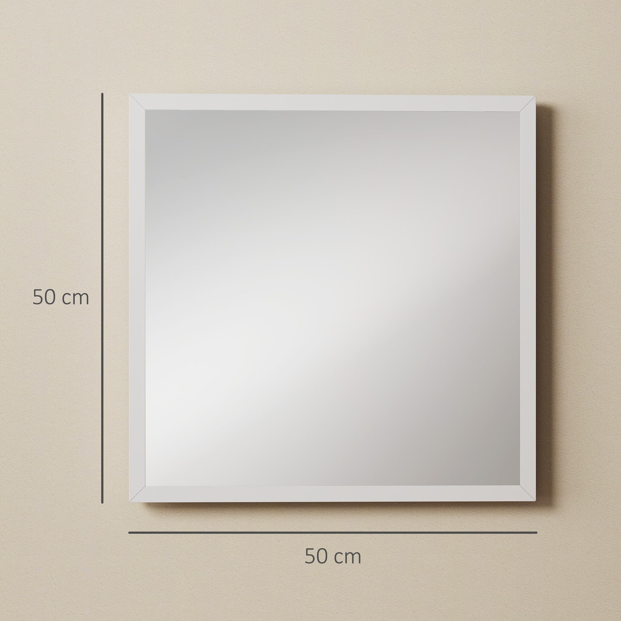 HOMCOM Espejo de Pared Cuadrado 50x50 cm Marco de Madera Blanco | Ideal para baño, sala de estar, dormitorio
