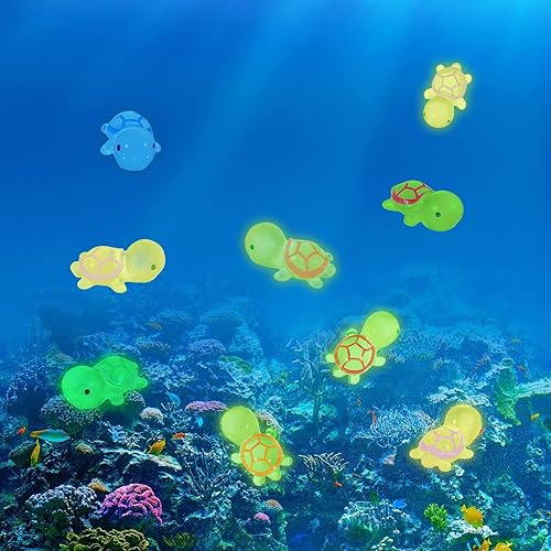 Miniatura 7 de Lenwen 150 figuras de tortuga que brillan en la oscuridad, a granel, luminosas, minitortugas marinas, de resina, figuras en miniatura para fiestas