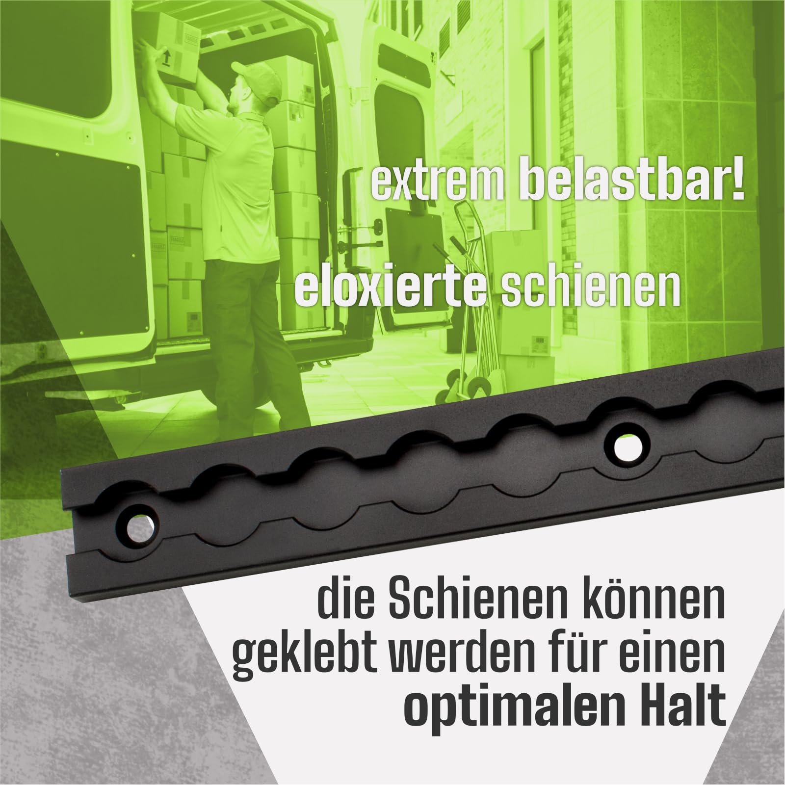 Airlineschiene robust eloxiert eckig schwarz 2X 1,0 Meter mit 4 Zurrösen und 4 Endkappen, Alu Zurrschiene Black line, hohe Stabilität und Langlebigkeit, für Anhänger, PKW, LKW, Camper, Wohnmobil