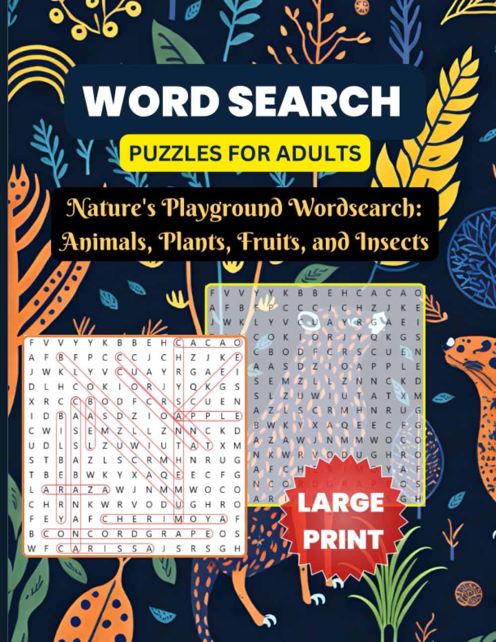 Nature's Playground Wordsearch: Animals, Plants, Fruits, and Insects