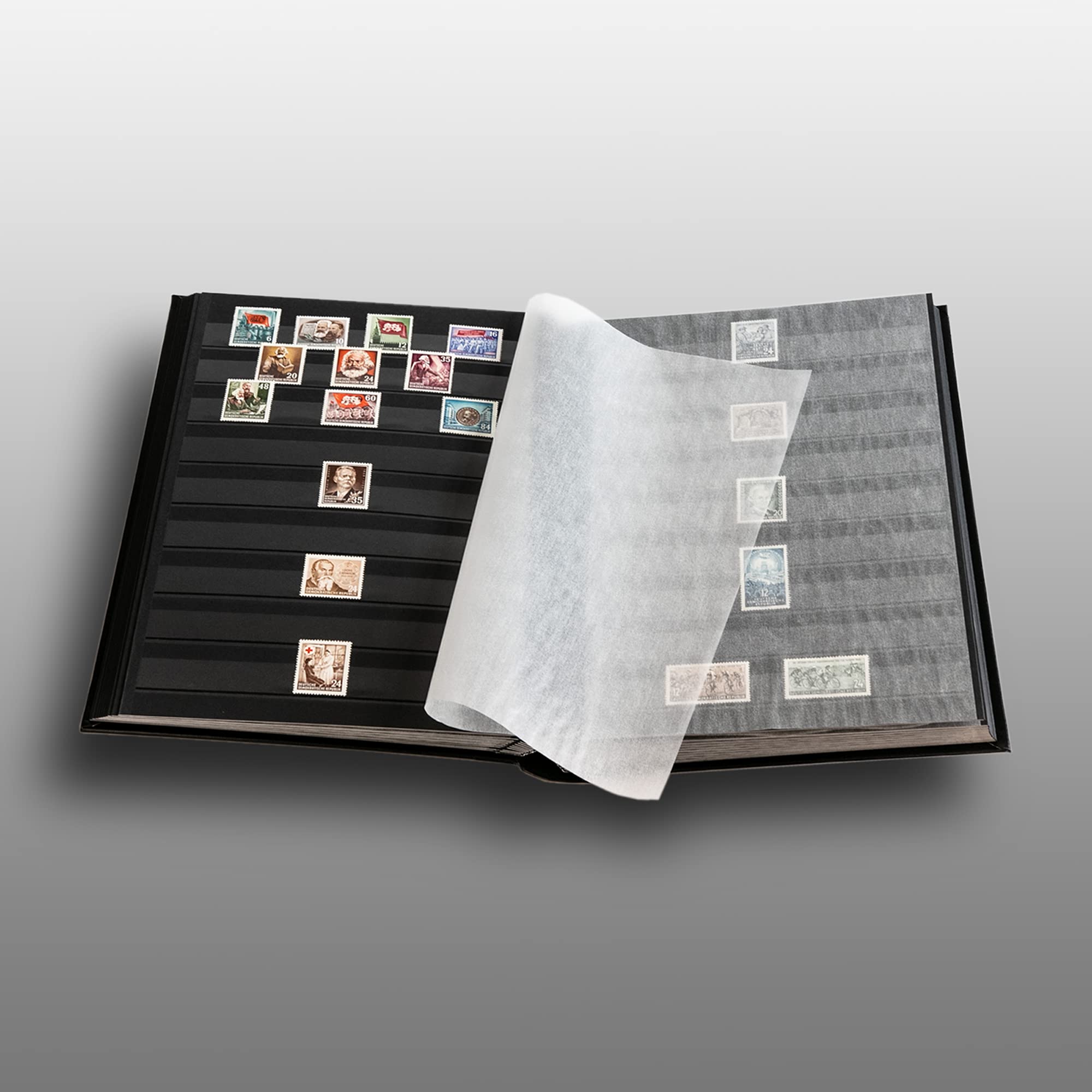 Prophila Collection 64 pages noires - Album pour timbres - Couverture matelassée verte