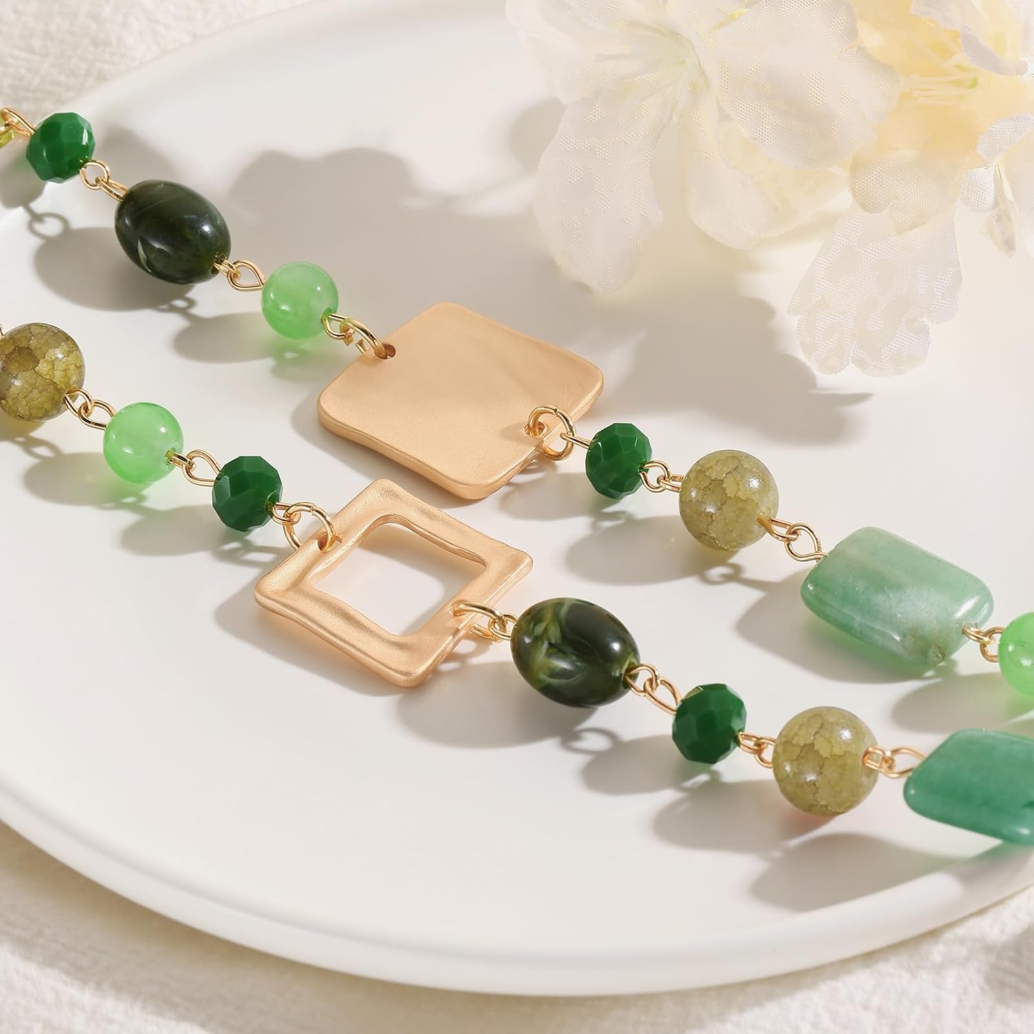 Bocar Collar Beaded Chian Necklace Geometry 2 Strand Layer Statement Jewelry Women Gift (NK-10744)
