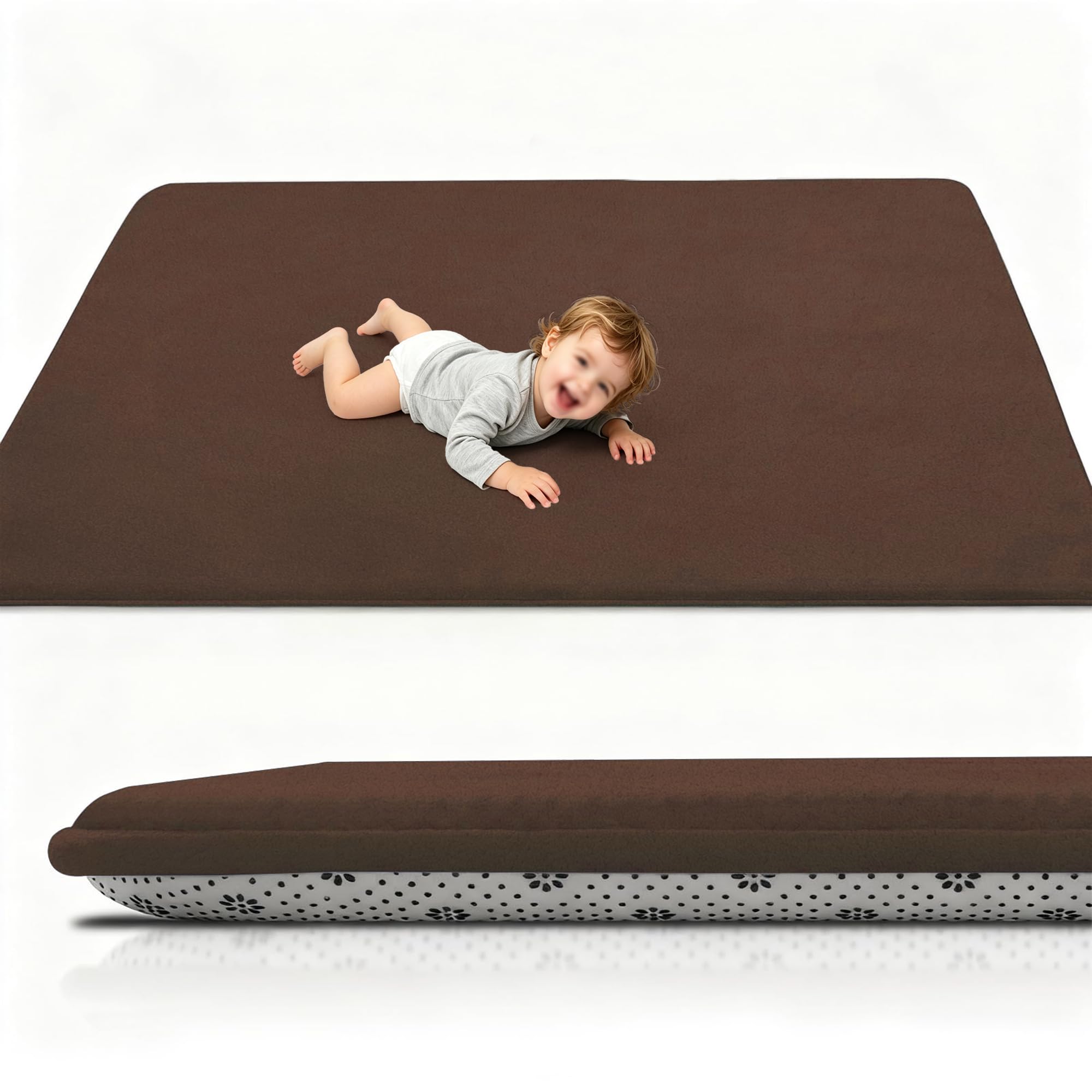 Kelvuta Baby playmat anti-slip play crawling baby mat coral velvet activity floor mat, 150 x 280 cm foam sensory high-density area rug for living room bedroom kids room soft nursery rug play mat