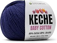 Vista 30 de Keche Hilo de algodón, 60% algodón, 40% hilo acrílico, hilo de algodón suave para ganchillo y tejer, hilo amigurumi, 4 madejas/bolas
