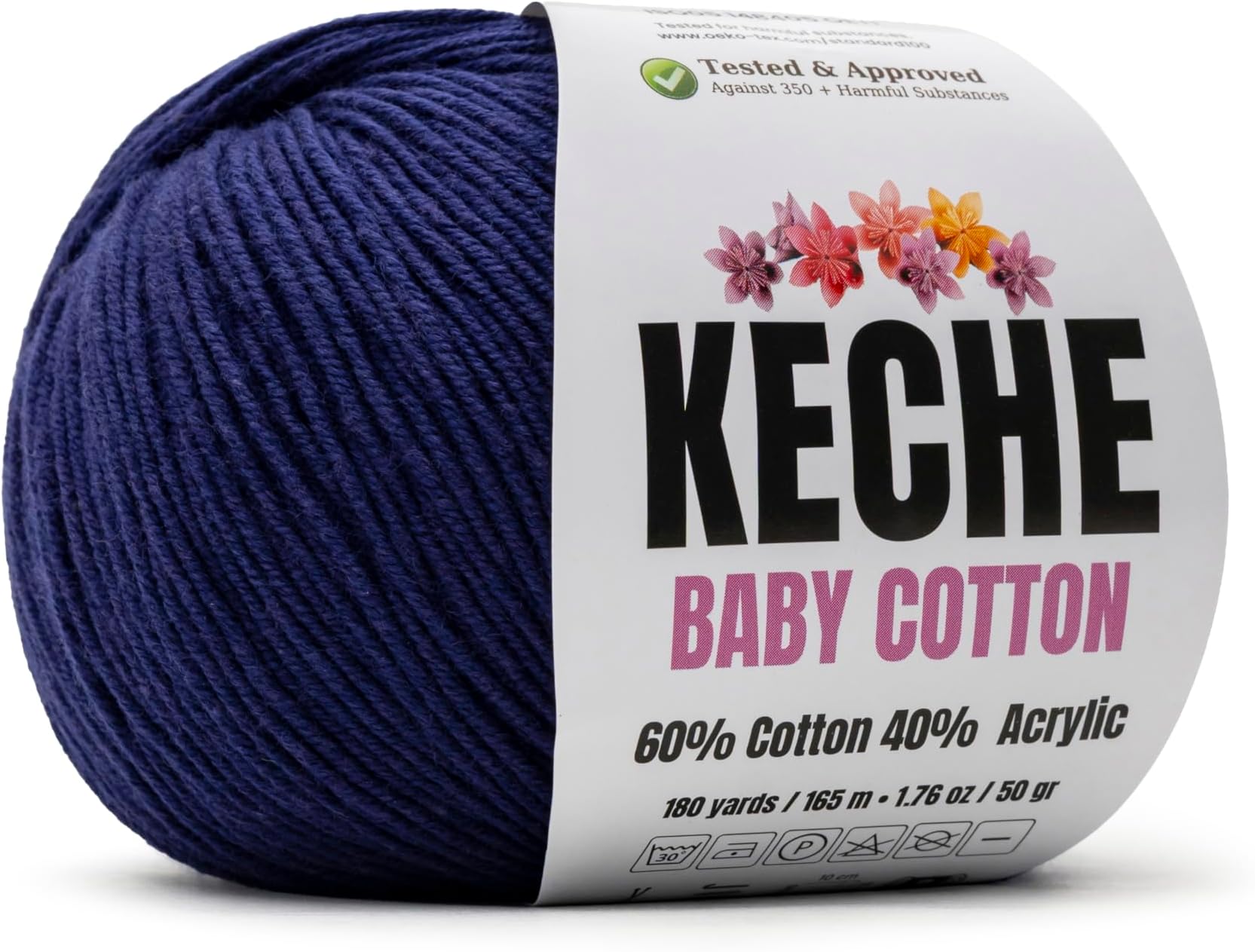 Keche Cotton Yarn, 60% Cotton 40% Acrylic Yarn, Soft Cotton Yarn for Crochet and Knitting, Amigurumi Yarn 1 Skein/Ball 1.76 Oz (50g) / 180 Yrds (165m) - Navy Blue