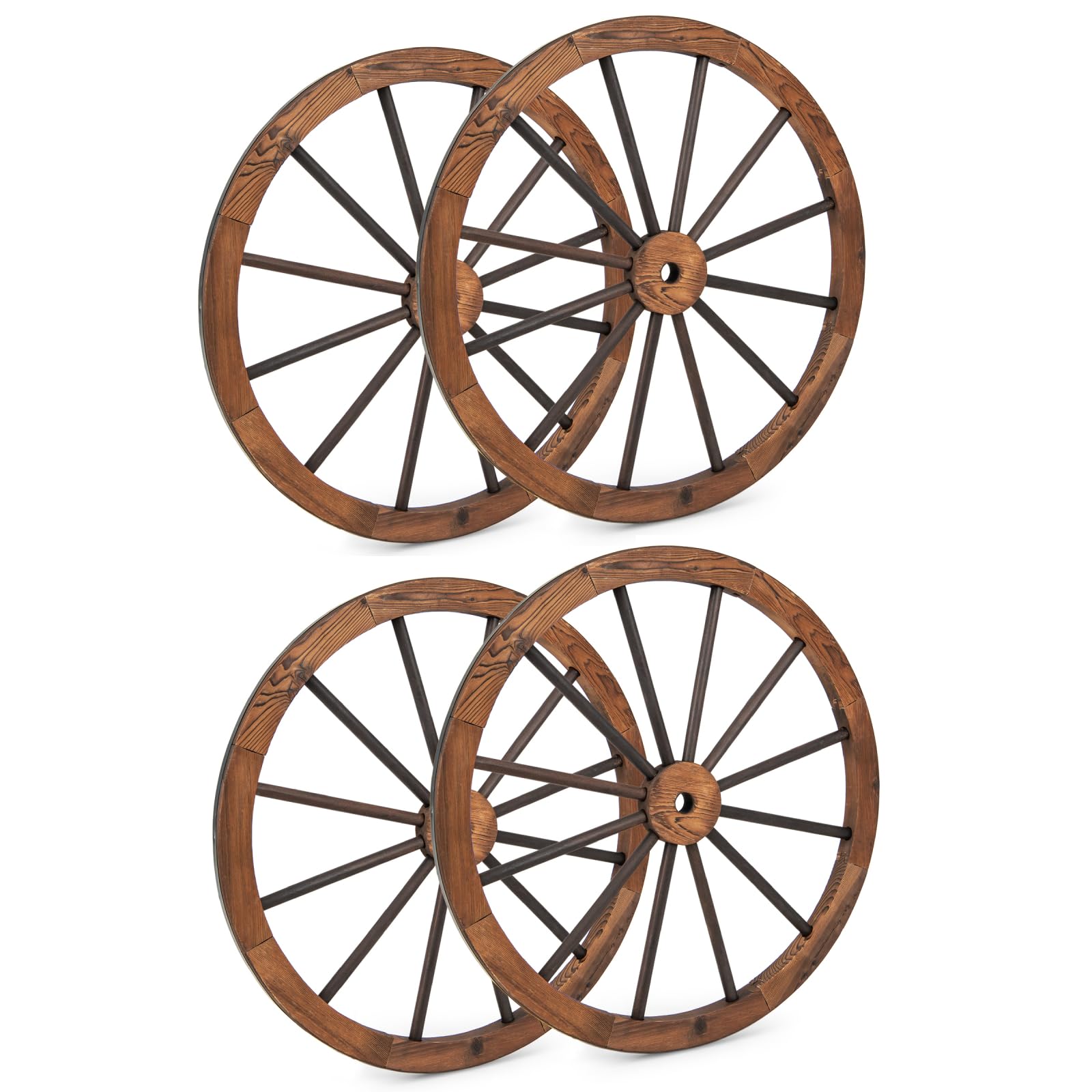 TANGZON 2/4PCS Decorative Wooden Wheels, Vintage Garden Wood Wagon Wheel with Iron Rim, Round Hanging Wood Cartwheel Wall Decoration for Home Bar Restaurant Studio (4PCS, 76 x 76 x 3.5 cm)
