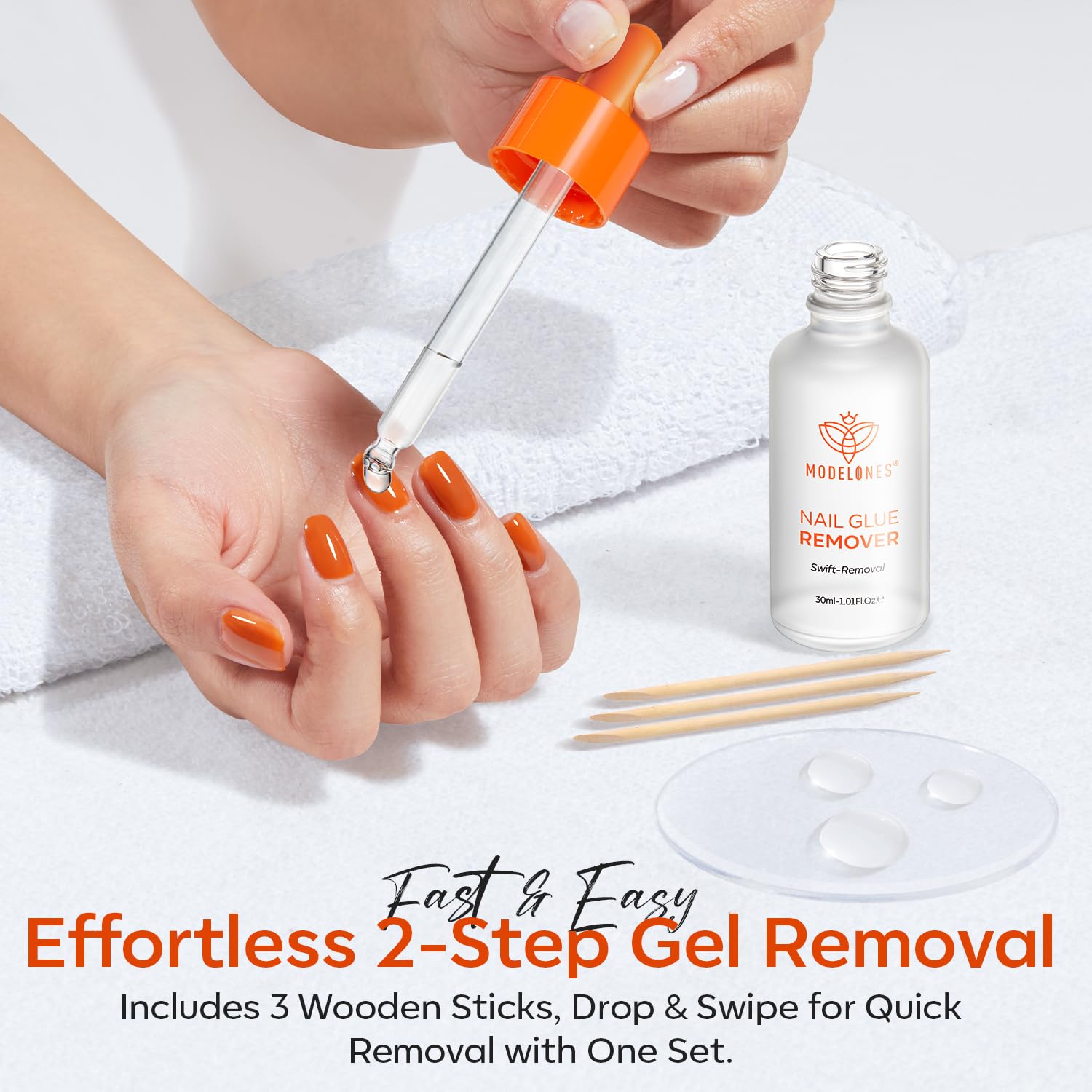 modelones Nail Glue Remover for Press On Nails, 30ml Gentle Glue Remover for Acrylic Nail Tips with Upgraded Stick, Non-Acetone Nail Polish Remover