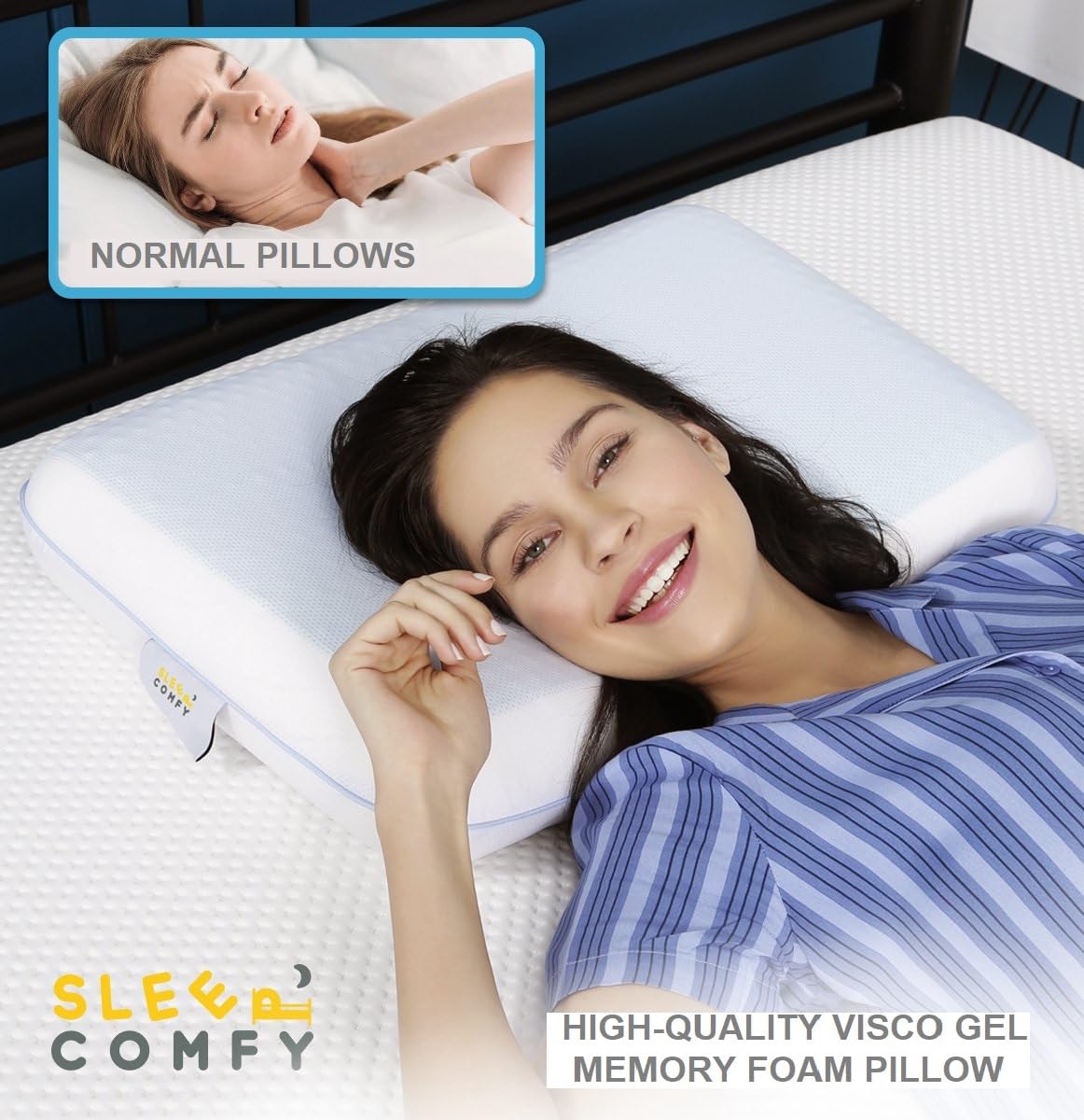 SLEEP COMFY XL Almohada de espuma viscoelástica con revestimiento de gel refrescante, ergonómica, almohada ortopédica para dolores cervicales, personas que duermen de lado, de espaldas